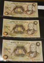 Collection of Bank of Scotland £10 banknotes from 1974 to 1994 last prefix, signatures to include