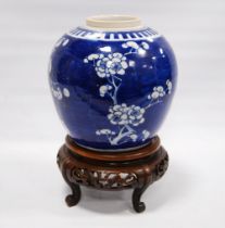 Chinese Qing Dynasty blue and white oviform jar in the manner of Kangxi, decorated all over with