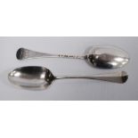 Pair of silver tablespoons, initialled, by Edward Bennett, 1753, 92g.