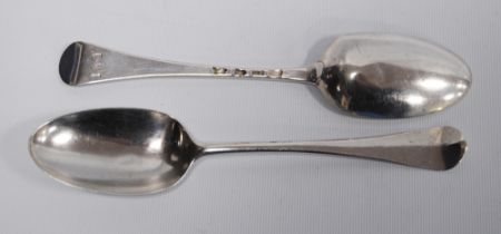 Pair of silver tablespoons, initialled, by Edward Bennett, 1753, 92g.