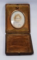 19th century oval portrait miniature watercolour depicting a young girl, mounted in rolled gold, 4.