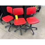 LOT: (3) Red Plastic Rolling Chairs