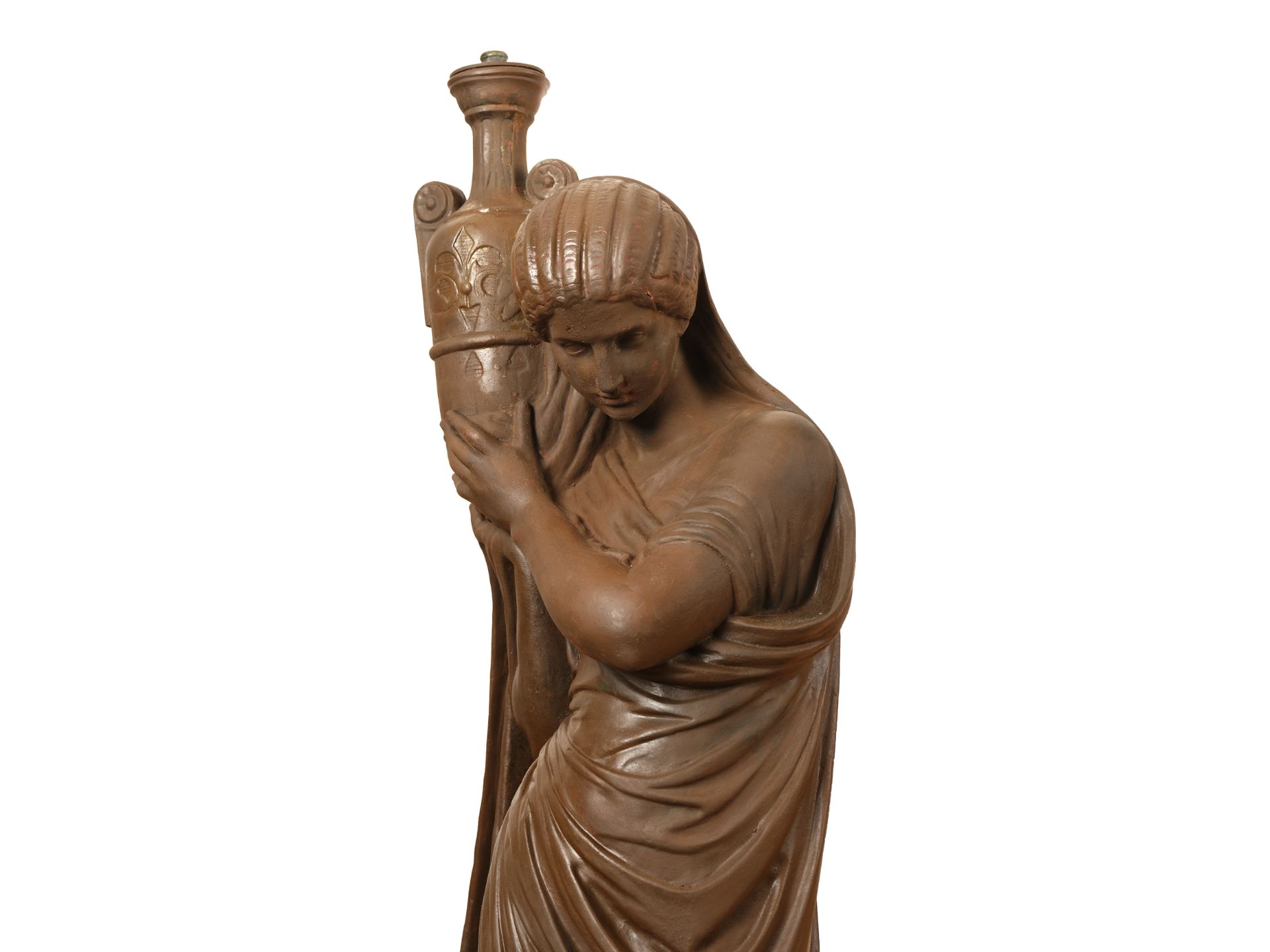 Lamp base in the form of an amphora bearer, Around 1900, Cast iron - Image 5 of 8