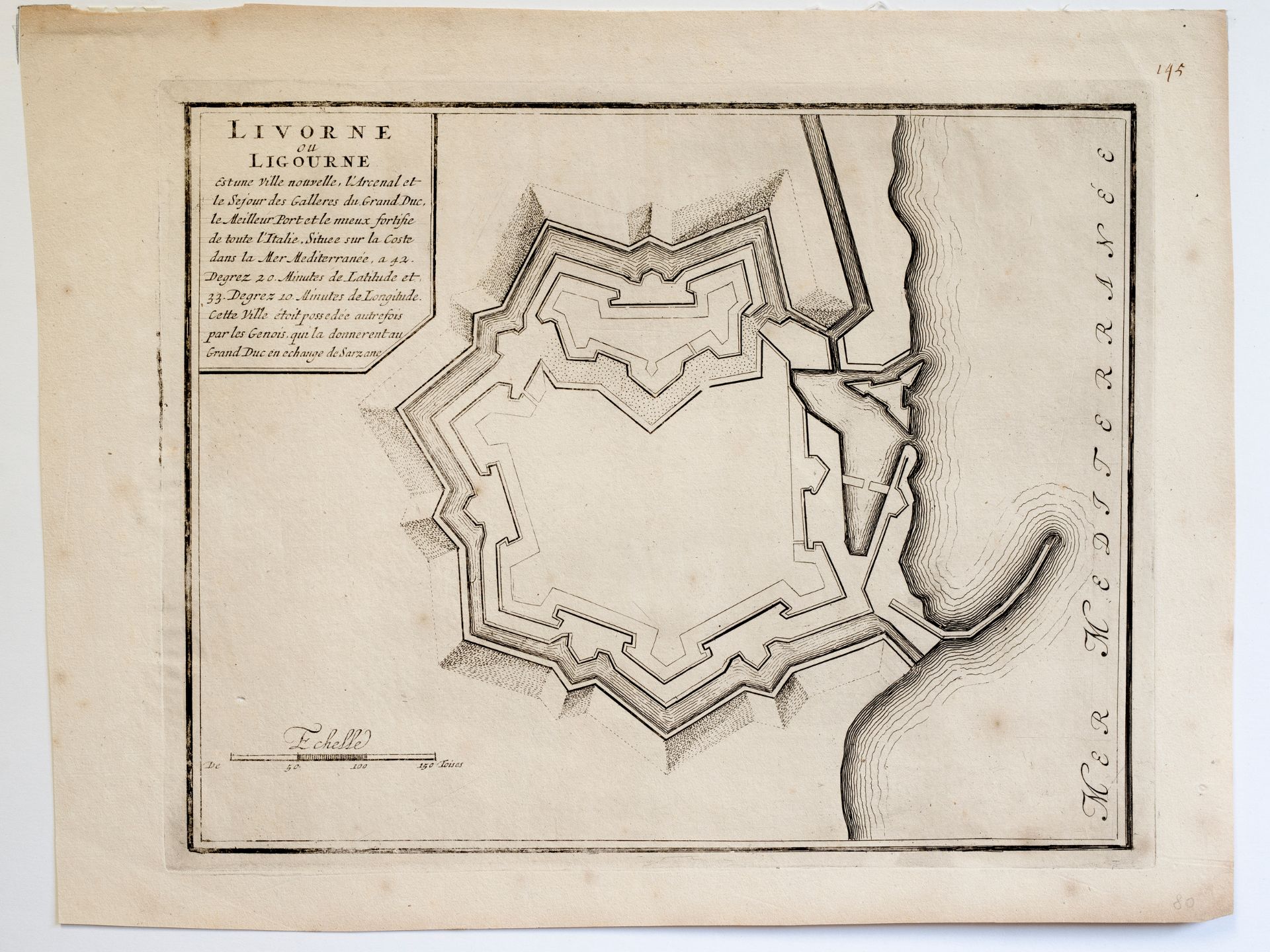 "Livorne ou Ligourne", Historical map, Copper engraving with typography