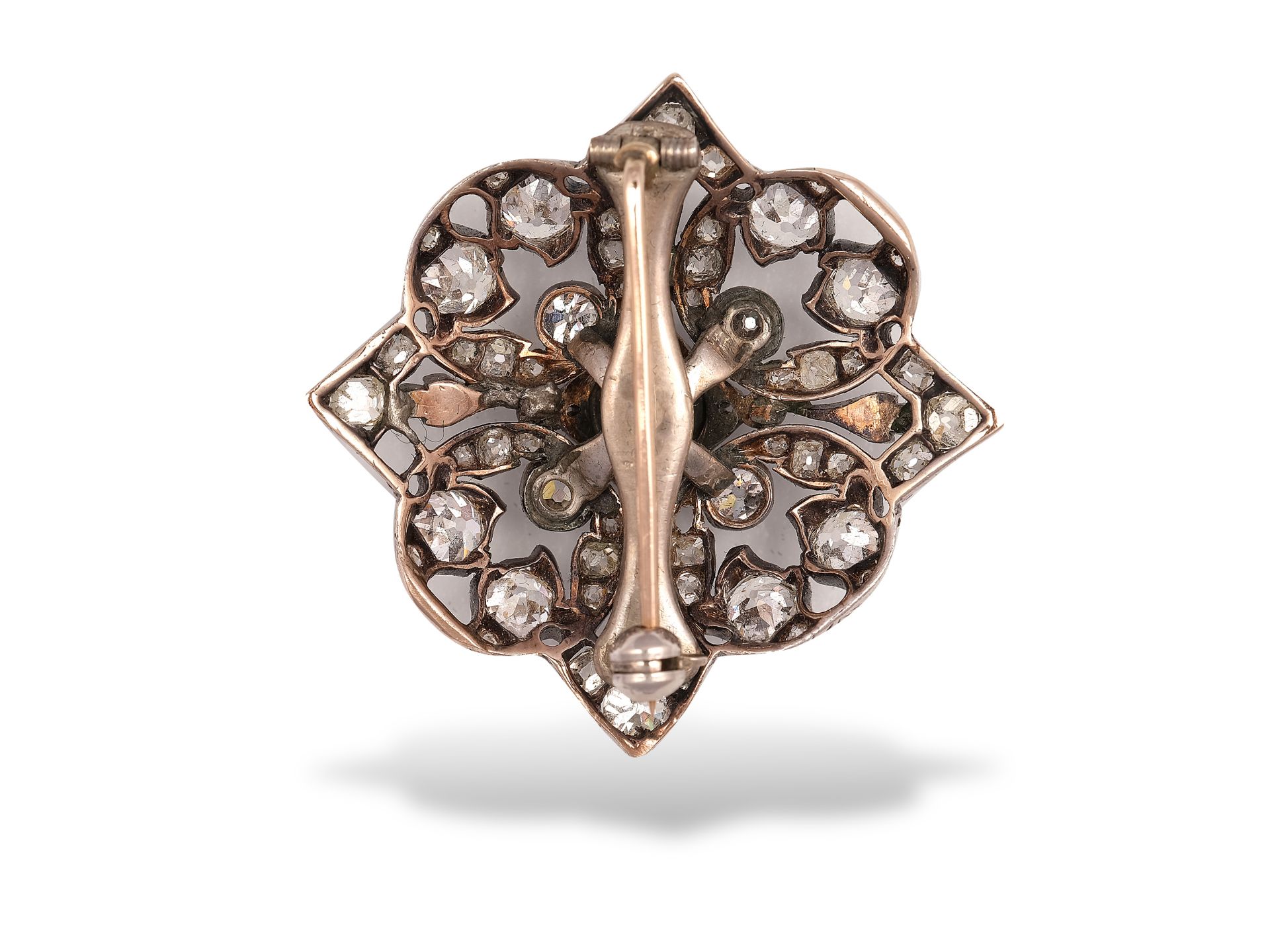 Baroque brooch, Middle 19th century, White gold or silver set - Image 3 of 4