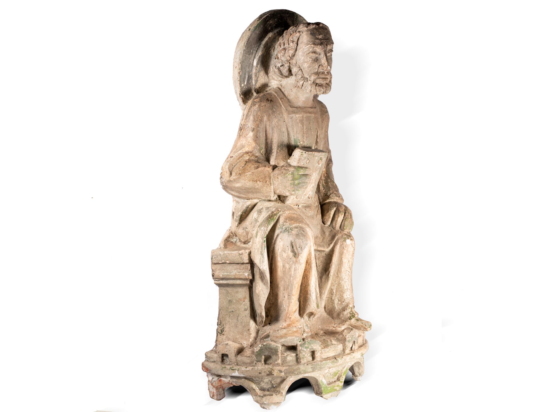 Museale Skulptur eines sitzenden Apostels, Italien, Im Stil des 14. Jahrhunderts - Bild 3 aus 8