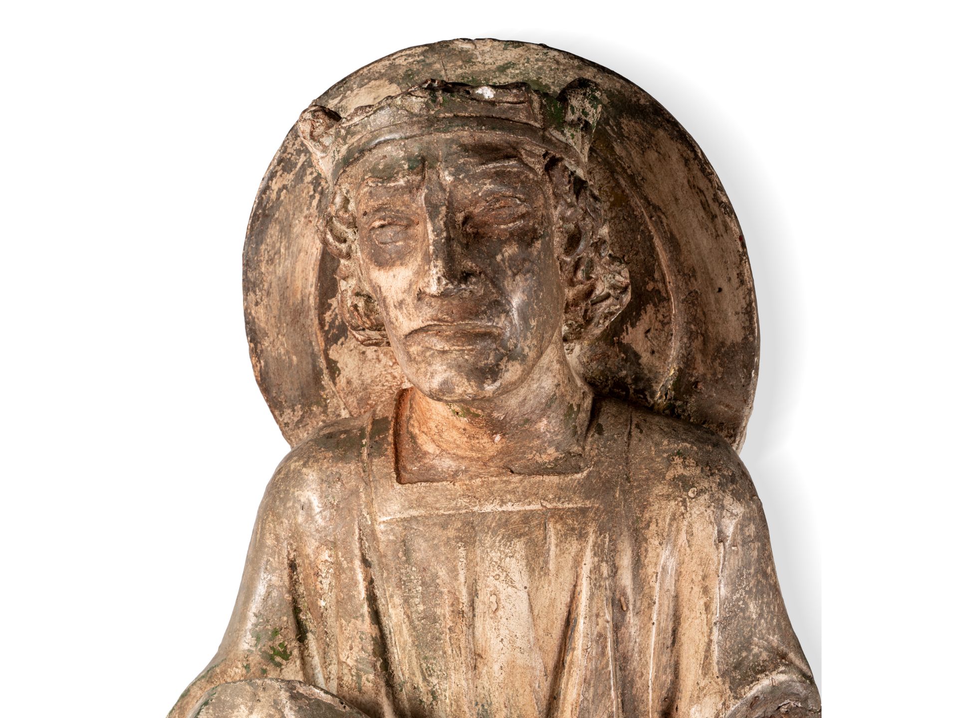 Museale Skulptur eines sitzenden Königs, Italien, Im Stil des 14. Jahrhunderts - Bild 7 aus 10