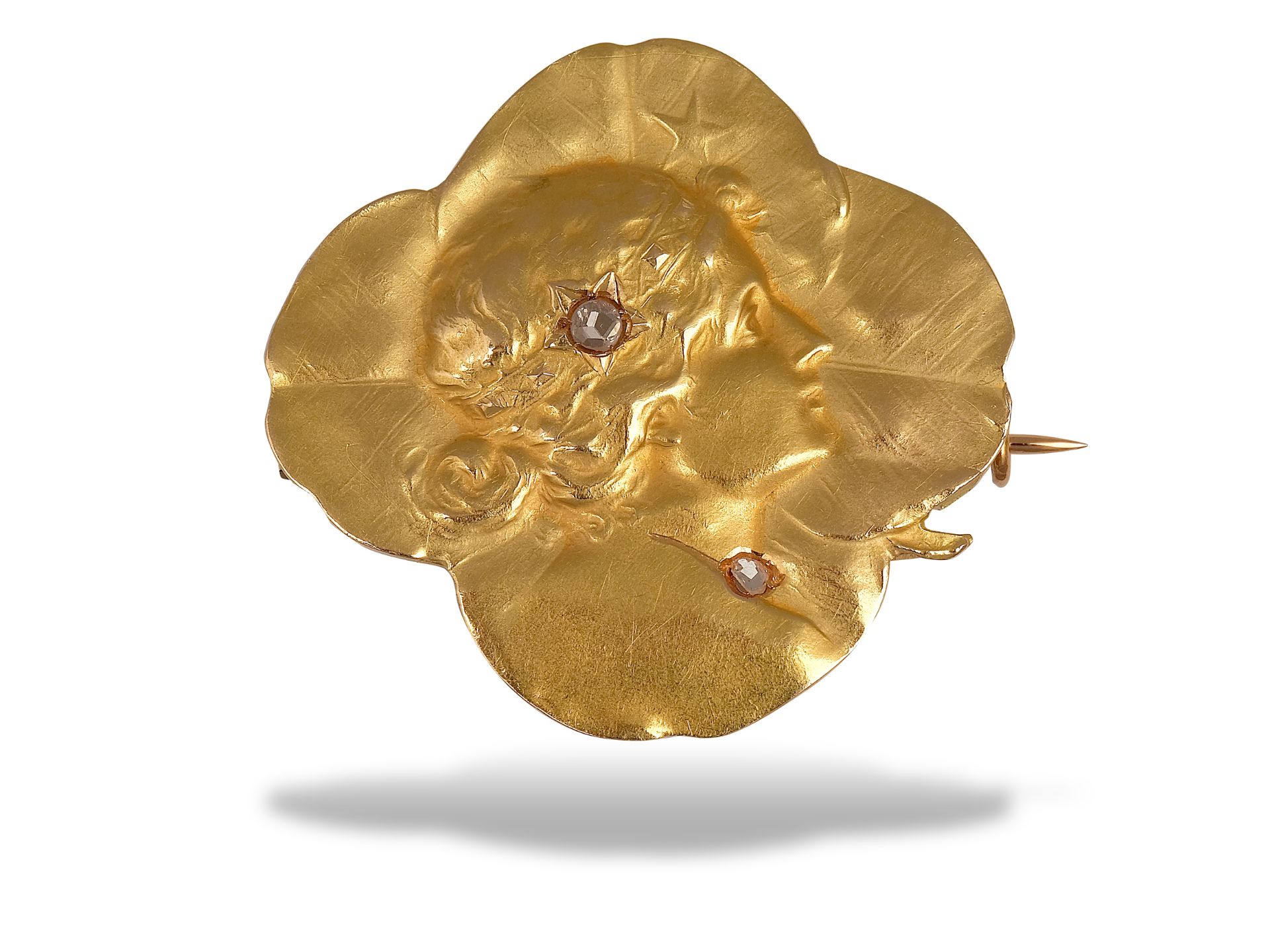 Brosche, Um 1890, 18 kt Gold