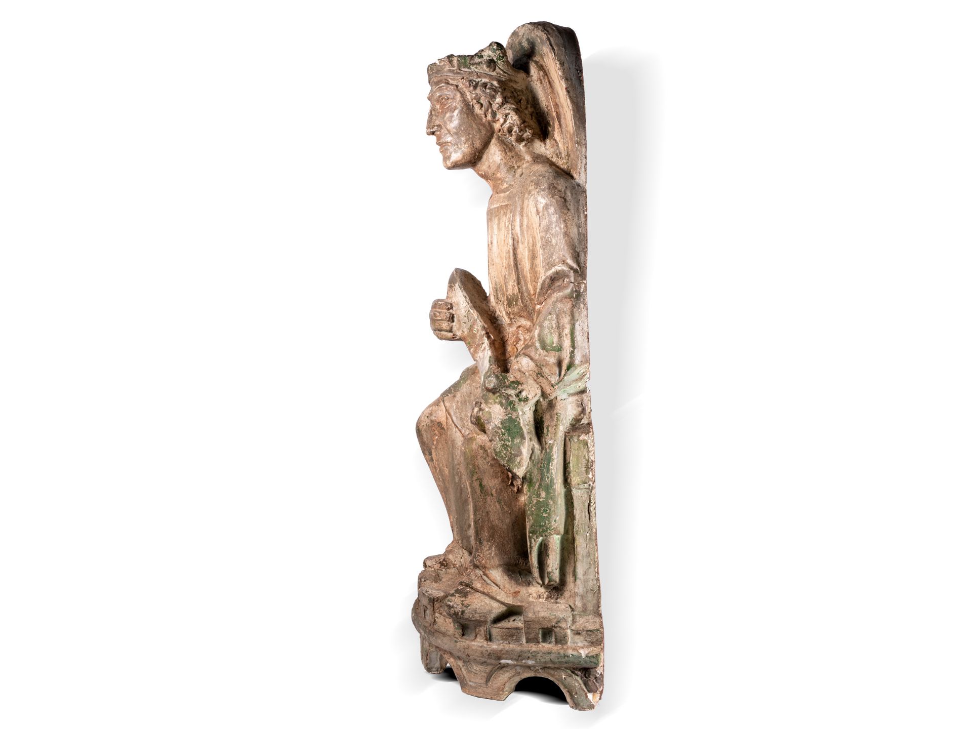 Museale Skulptur eines sitzenden Königs, Italien, Im Stil des 14. Jahrhunderts - Bild 4 aus 10
