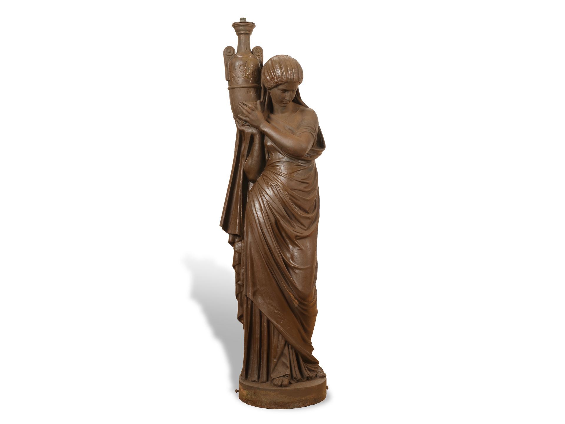 Lamp base in the form of an amphora bearer, Around 1900, Cast iron - Image 2 of 8