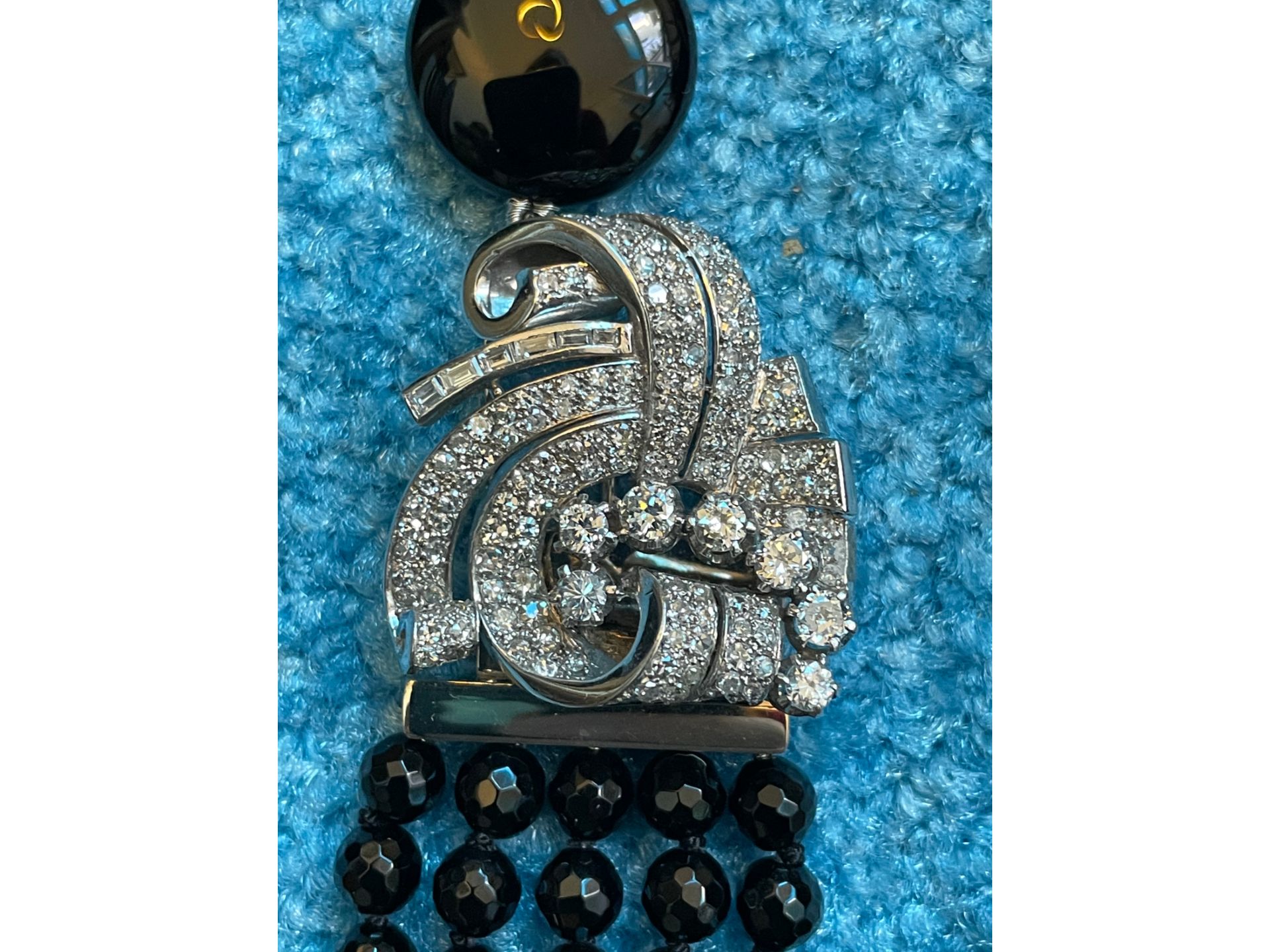 Collier, Doppelklipp, Um 1935, Platin, Diamant, Onyx - Bild 3 aus 14