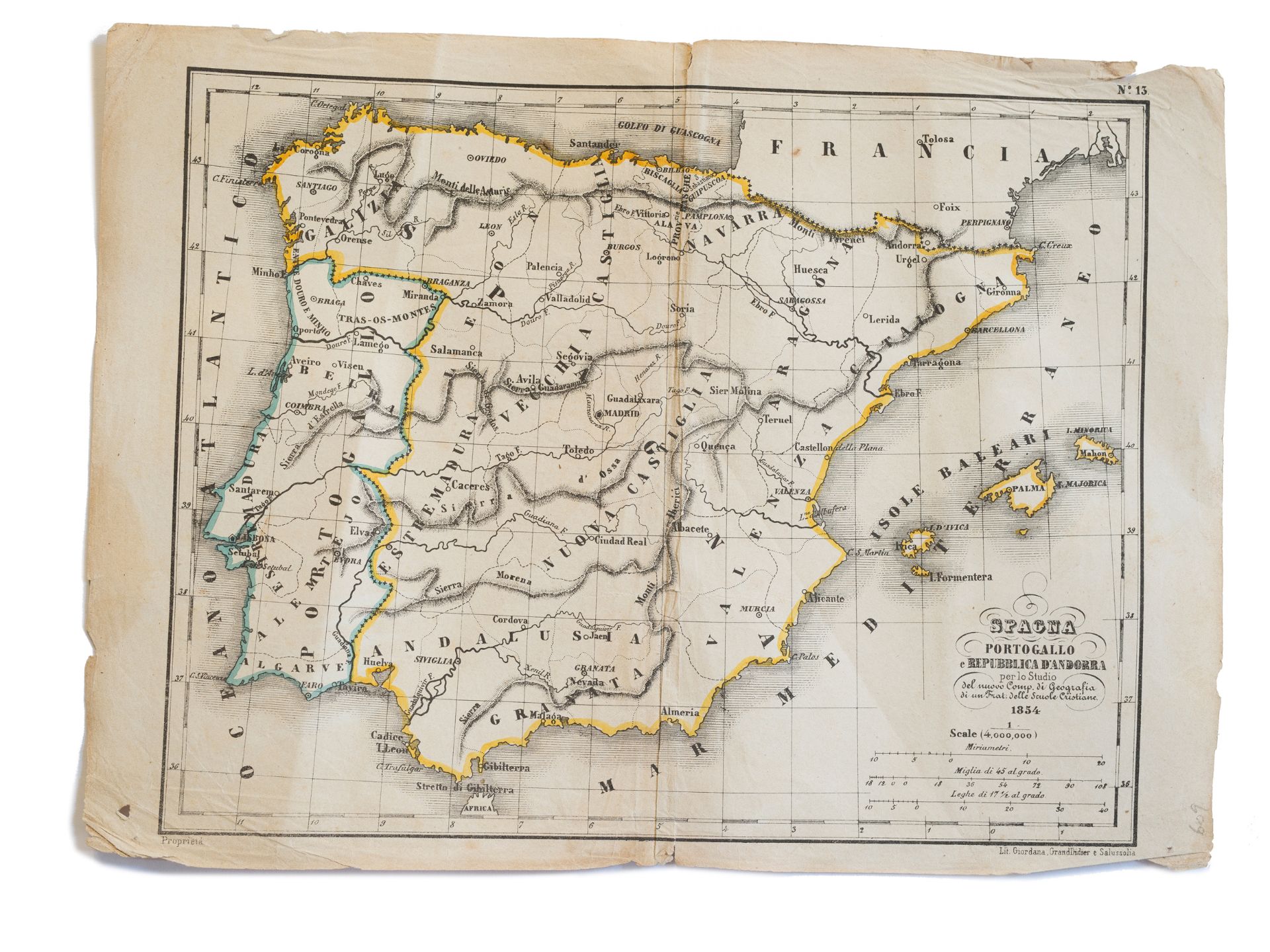 „Spagna, Portogallo e Repubblica D’Andorra”, Nr. 13, Landkarte, 1854 (Erstausgabe)