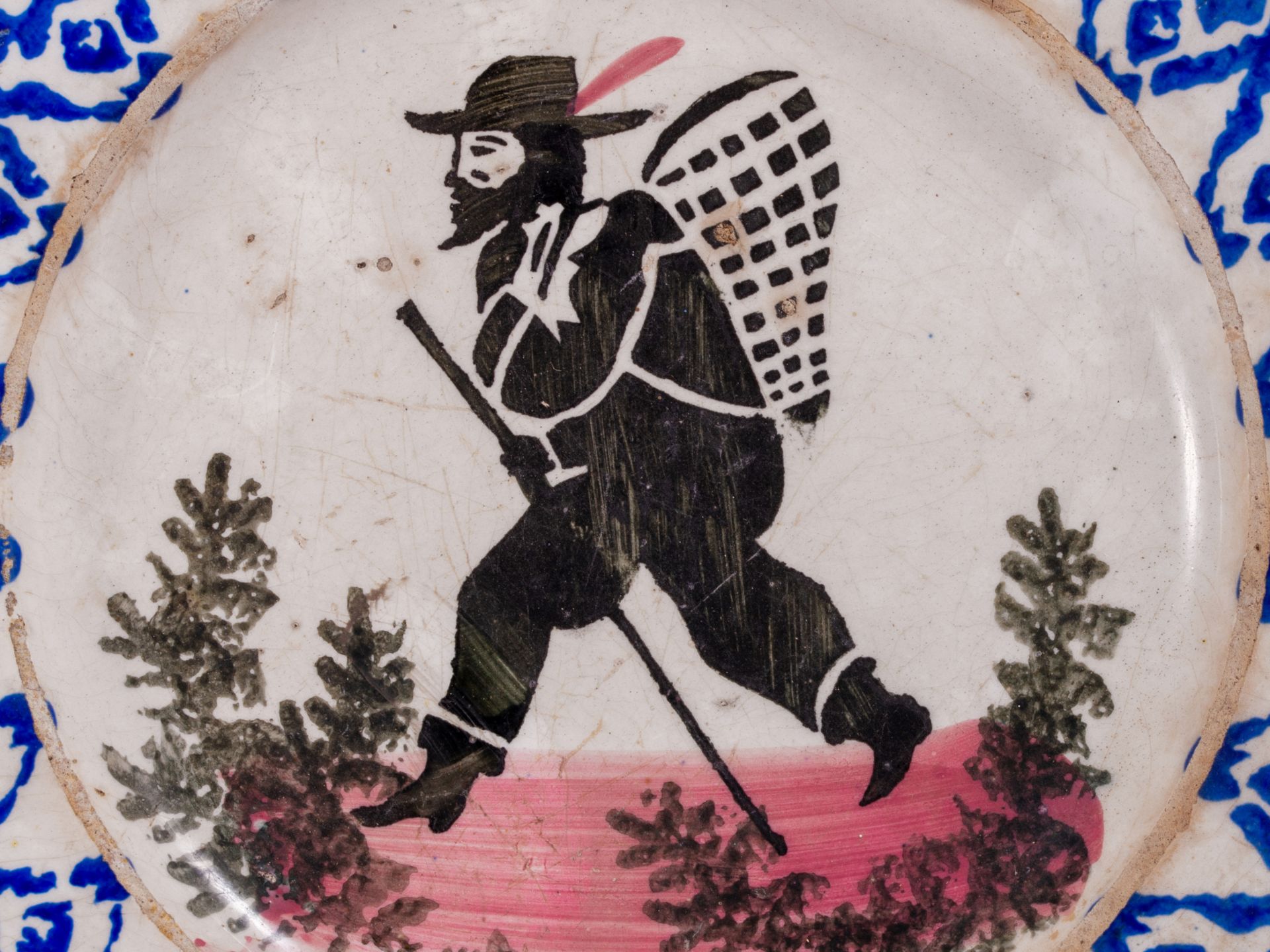 Pair of plates with wanderer man and profile portrait, Italy/Venice, 18./19. Century - Image 8 of 16