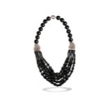 Collier, Doppelklipp, Um 1935, Platin, Diamant, Onyx