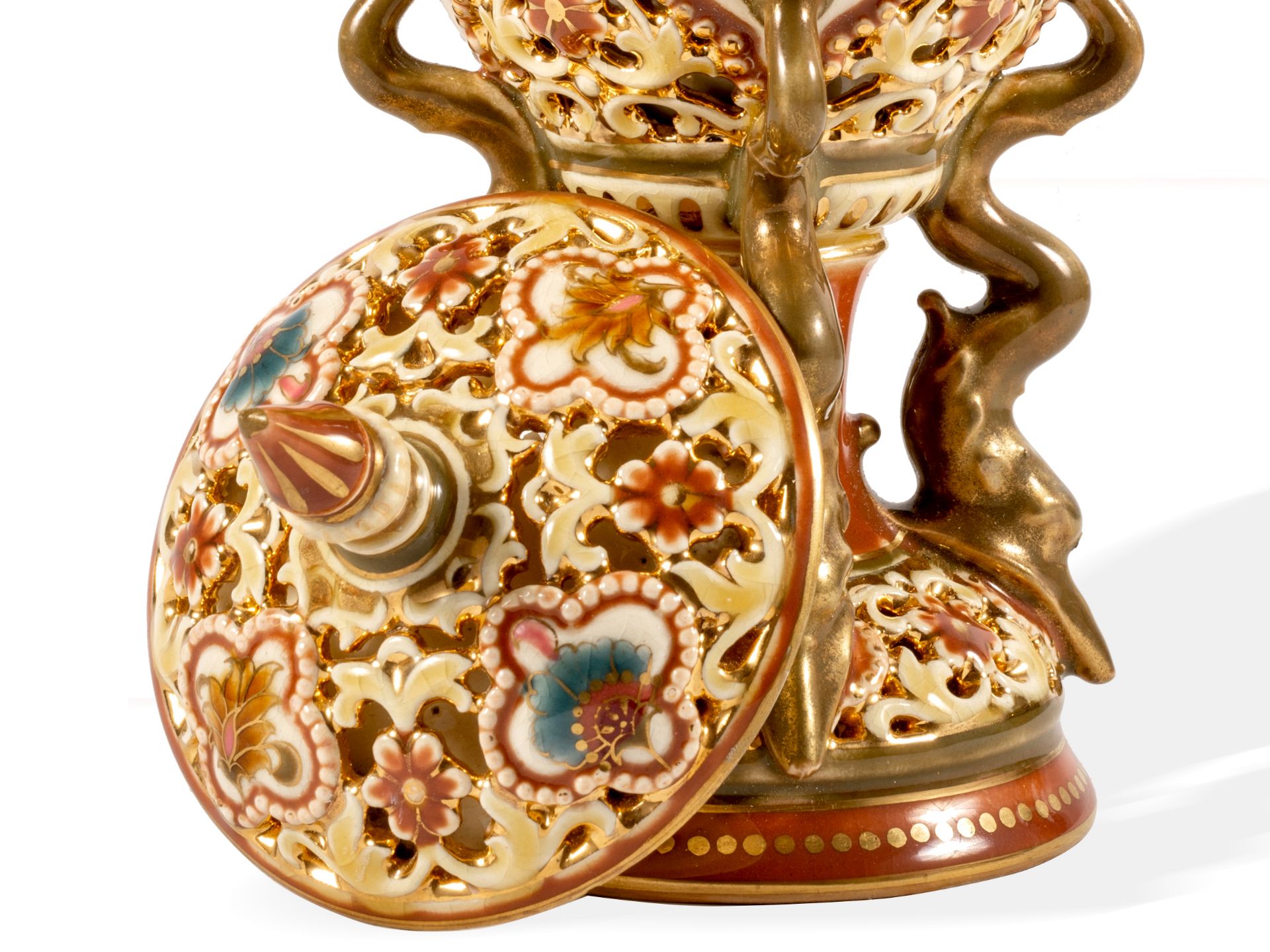 Vase mit Deckel, Zsolnay, Pécs, Um 1895/1900 - Bild 7 aus 7