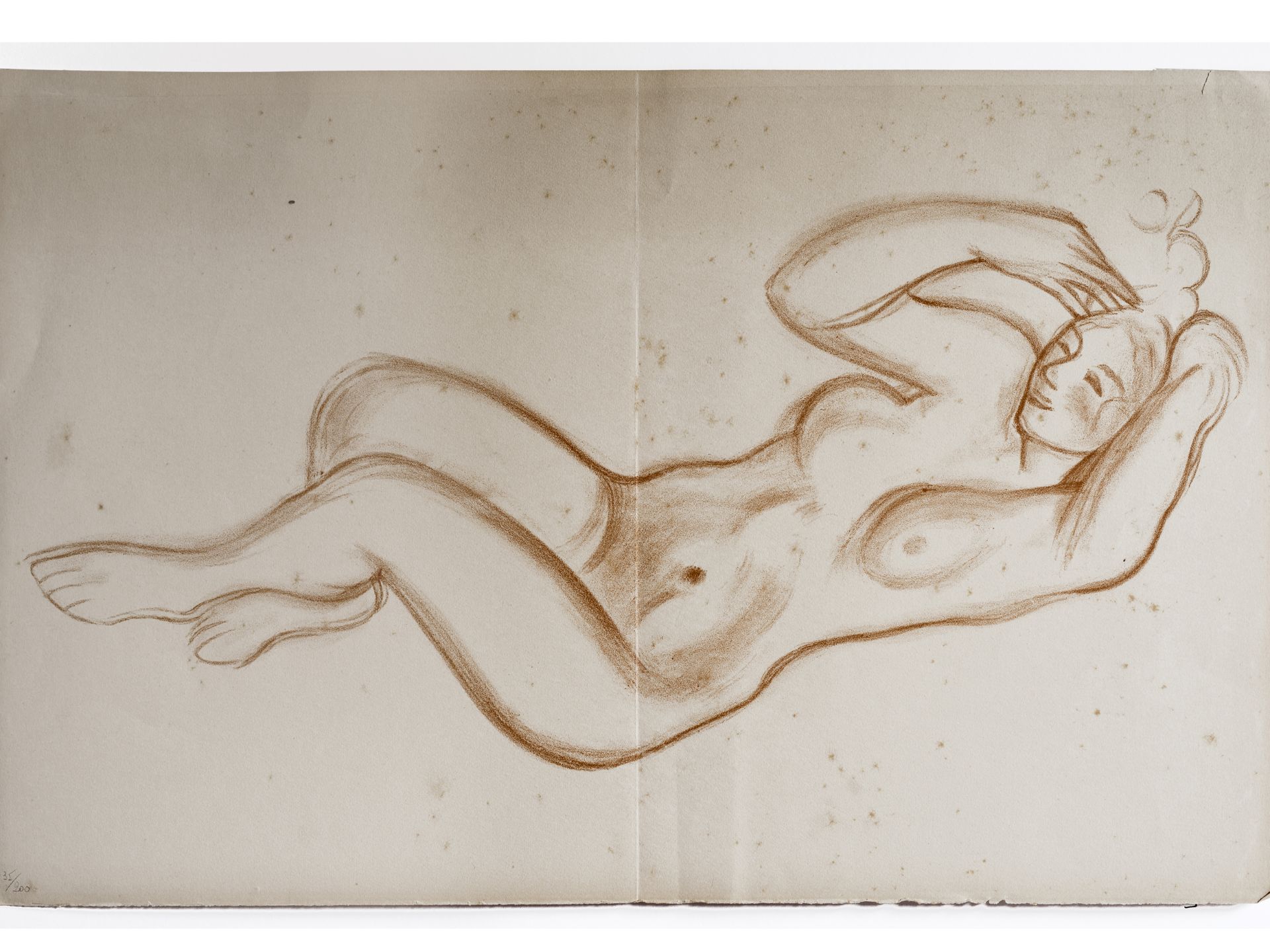 "Reclining Nude”, Lithograph after red chalk drawing