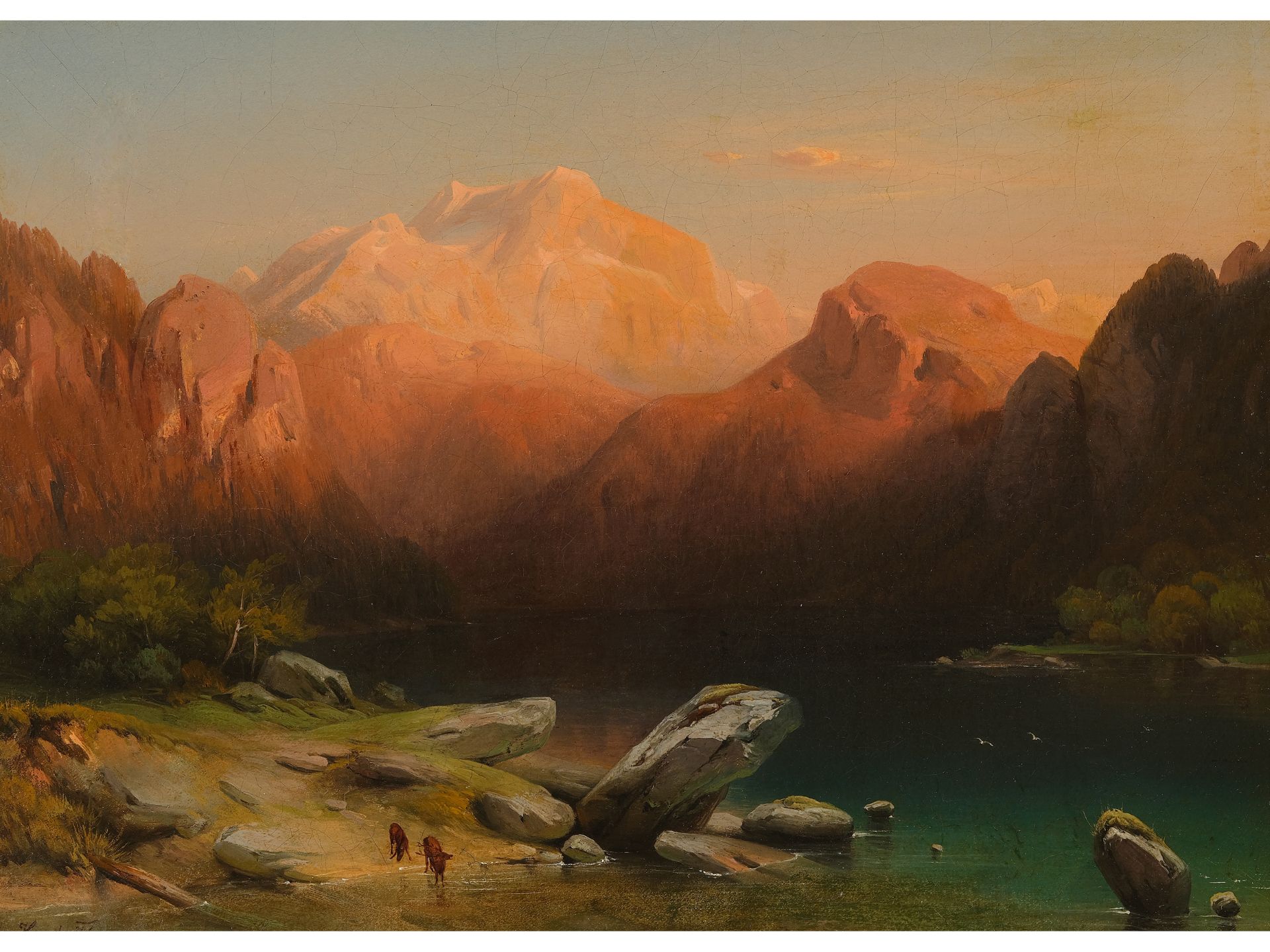 Anton Hansch, Wien 1813 - 1876 Salzburg, Abendrot am See