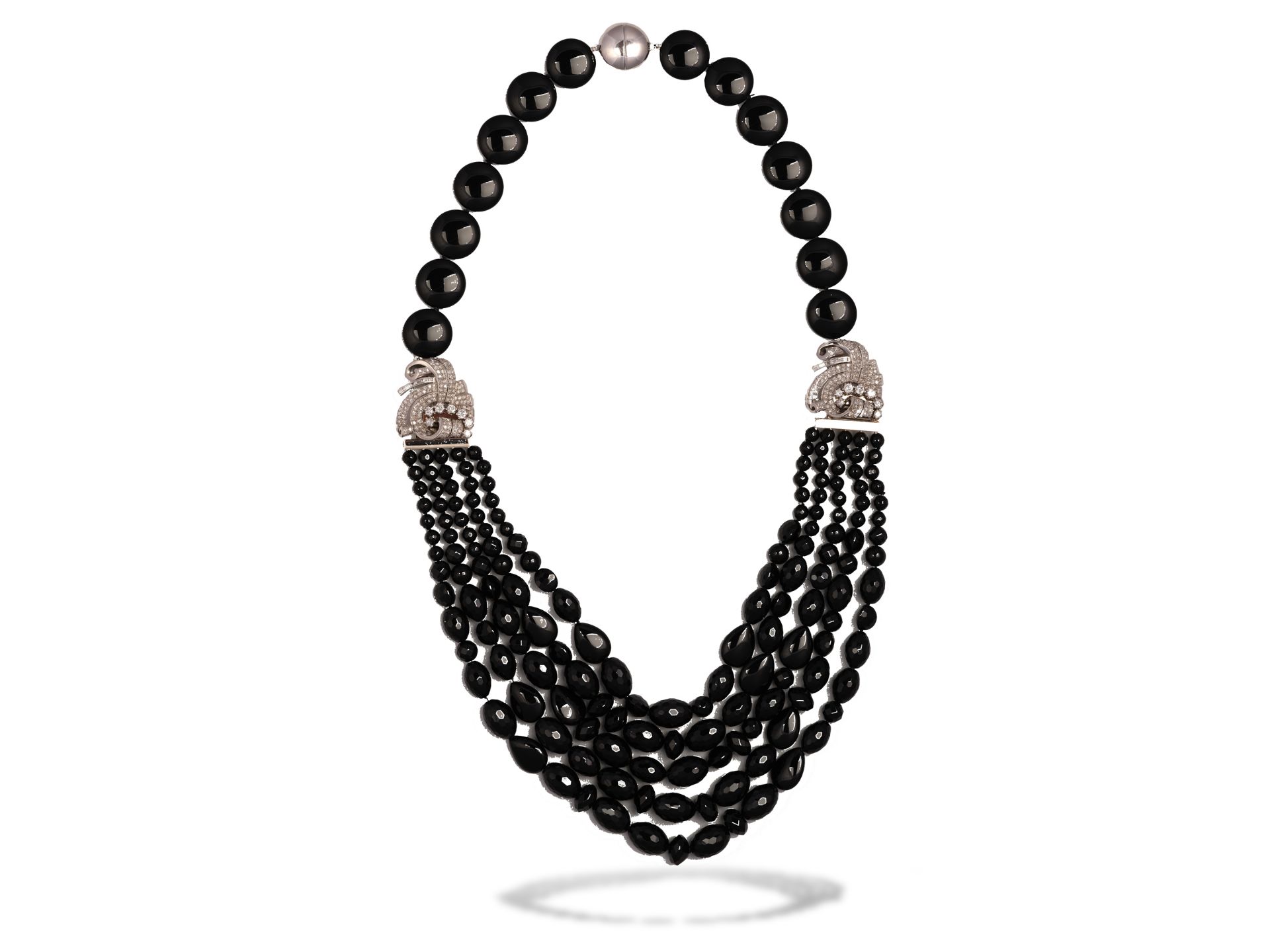 Collier, Doppelklipp, Um 1935, Platin, Diamant, Onyx - Bild 2 aus 14