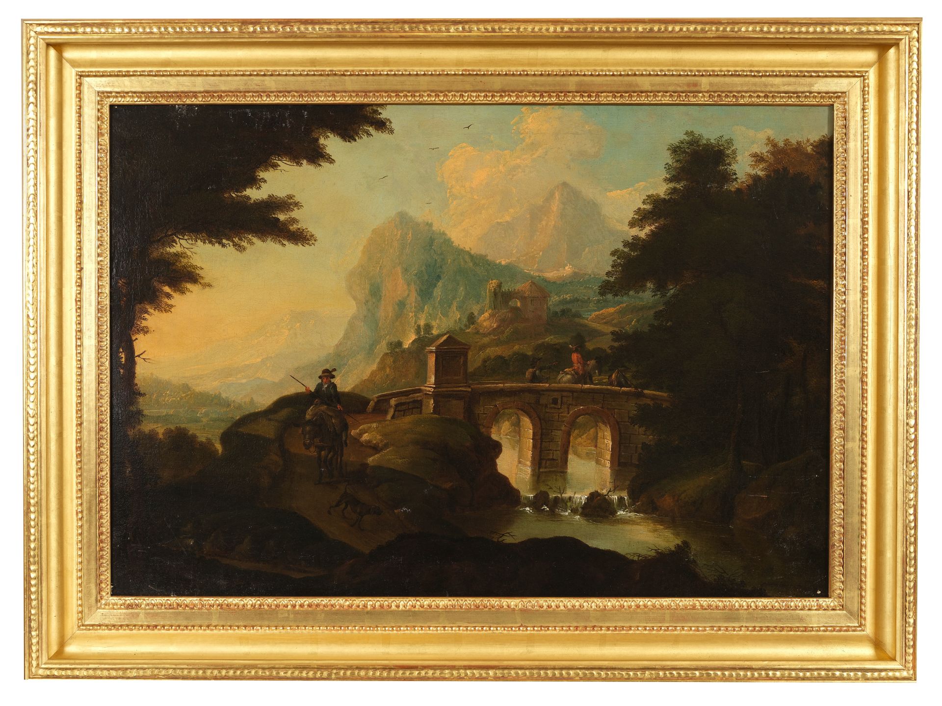 Deutscher Maler des 18. Jahrhunderts, Ideale Landschaft, Öl auf Leinwand, doubliert - Bild 2 aus 3