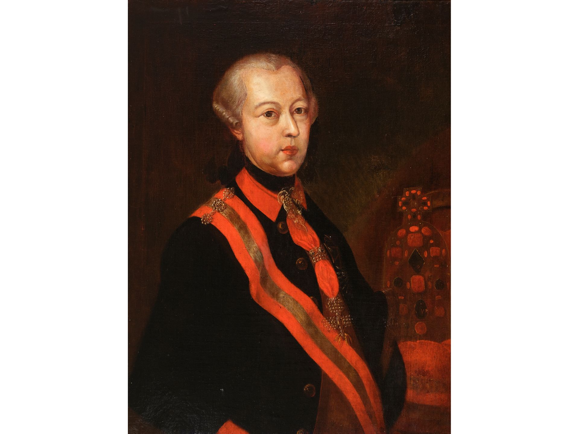 Unbekannter Maler, Portrait von Joseph II., Öl auf Leinwand, doubliert 