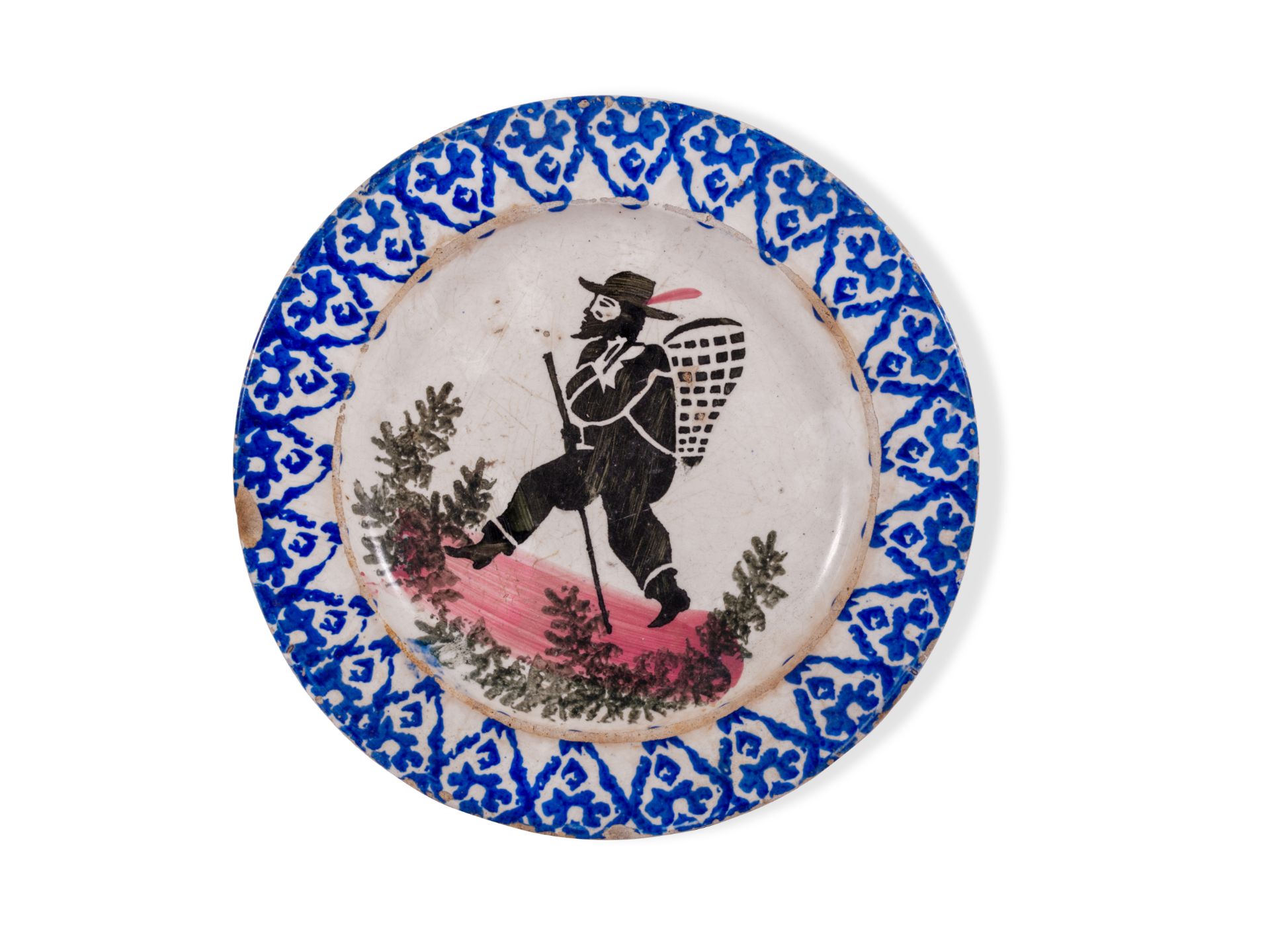 Pair of plates with wanderer man and profile portrait, Italy/Venice, 18./19. Century - Image 3 of 16