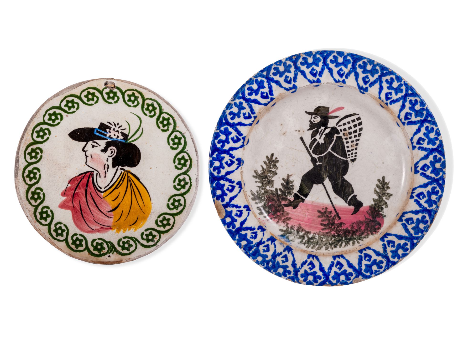 Pair of plates with wanderer man and profile portrait, Italy/Venice, 18./19. Century - Image 2 of 16