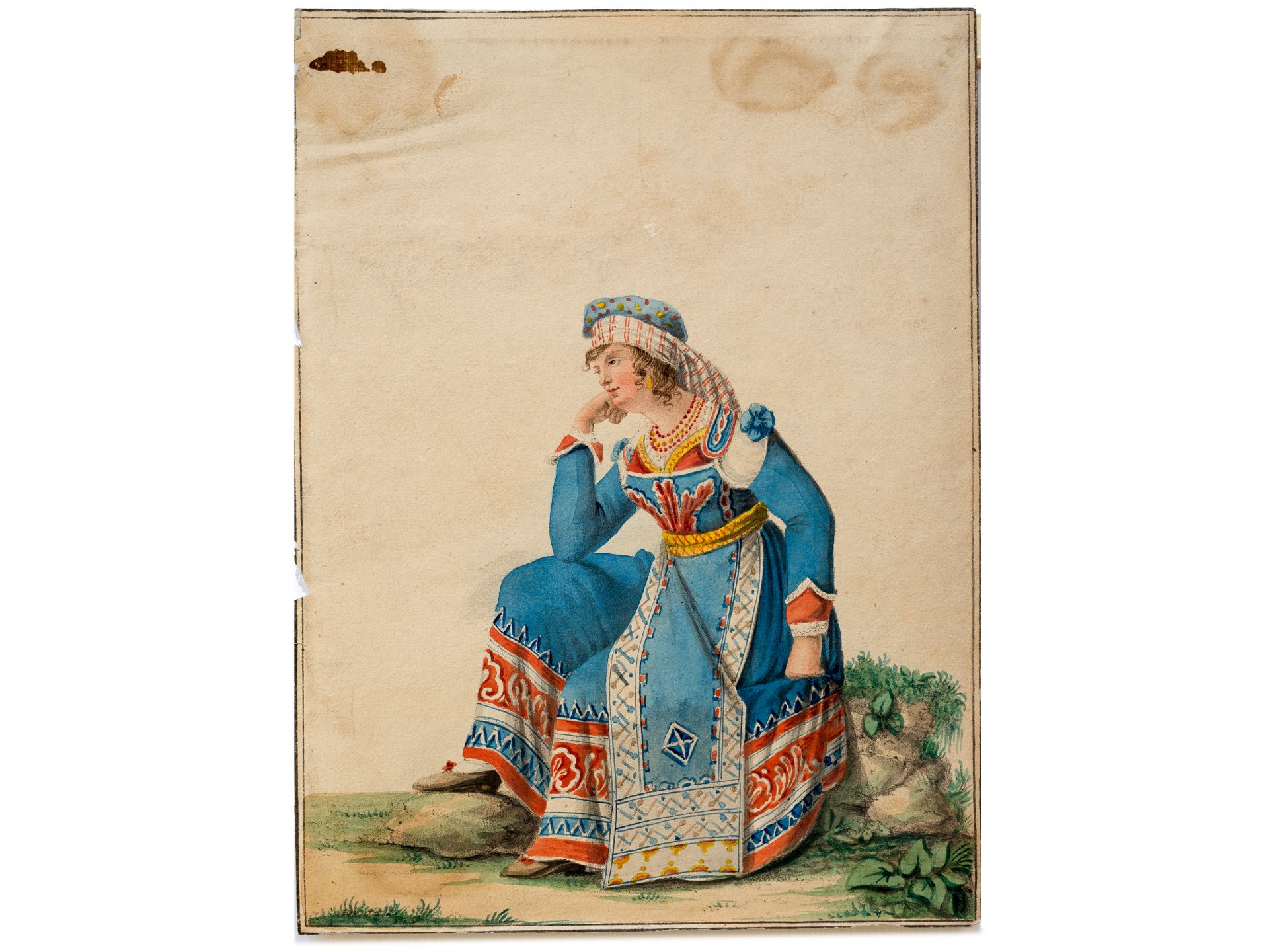 "Female Costume Study", Coloured engraving