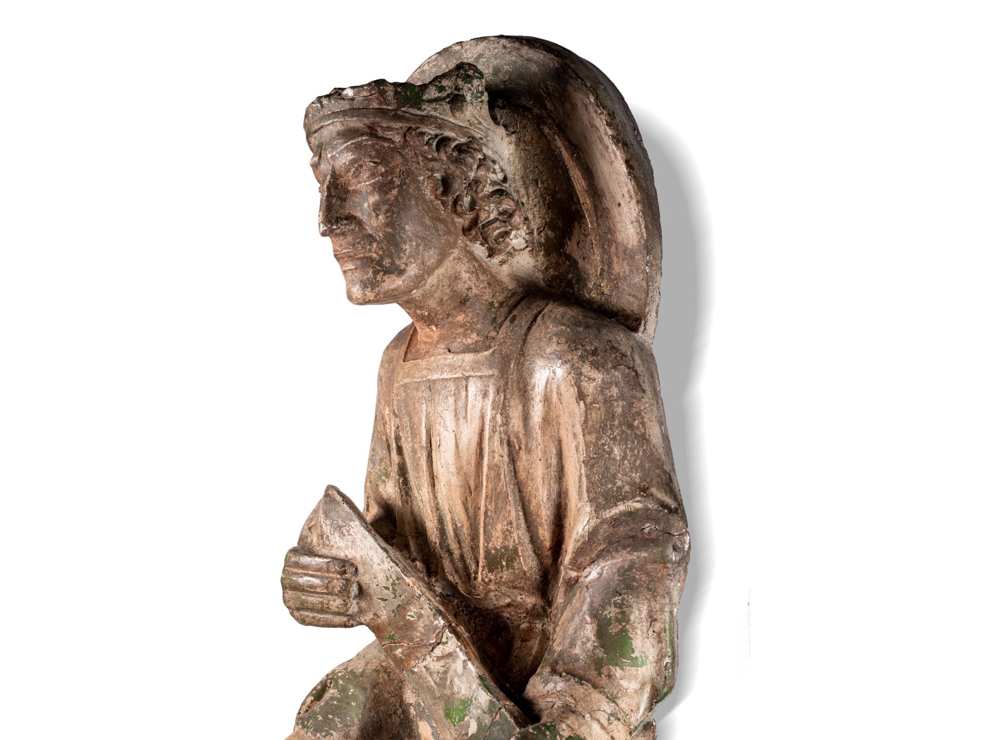 Museale Skulptur eines sitzenden Königs, Italien, Im Stil des 14. Jahrhunderts - Bild 9 aus 10