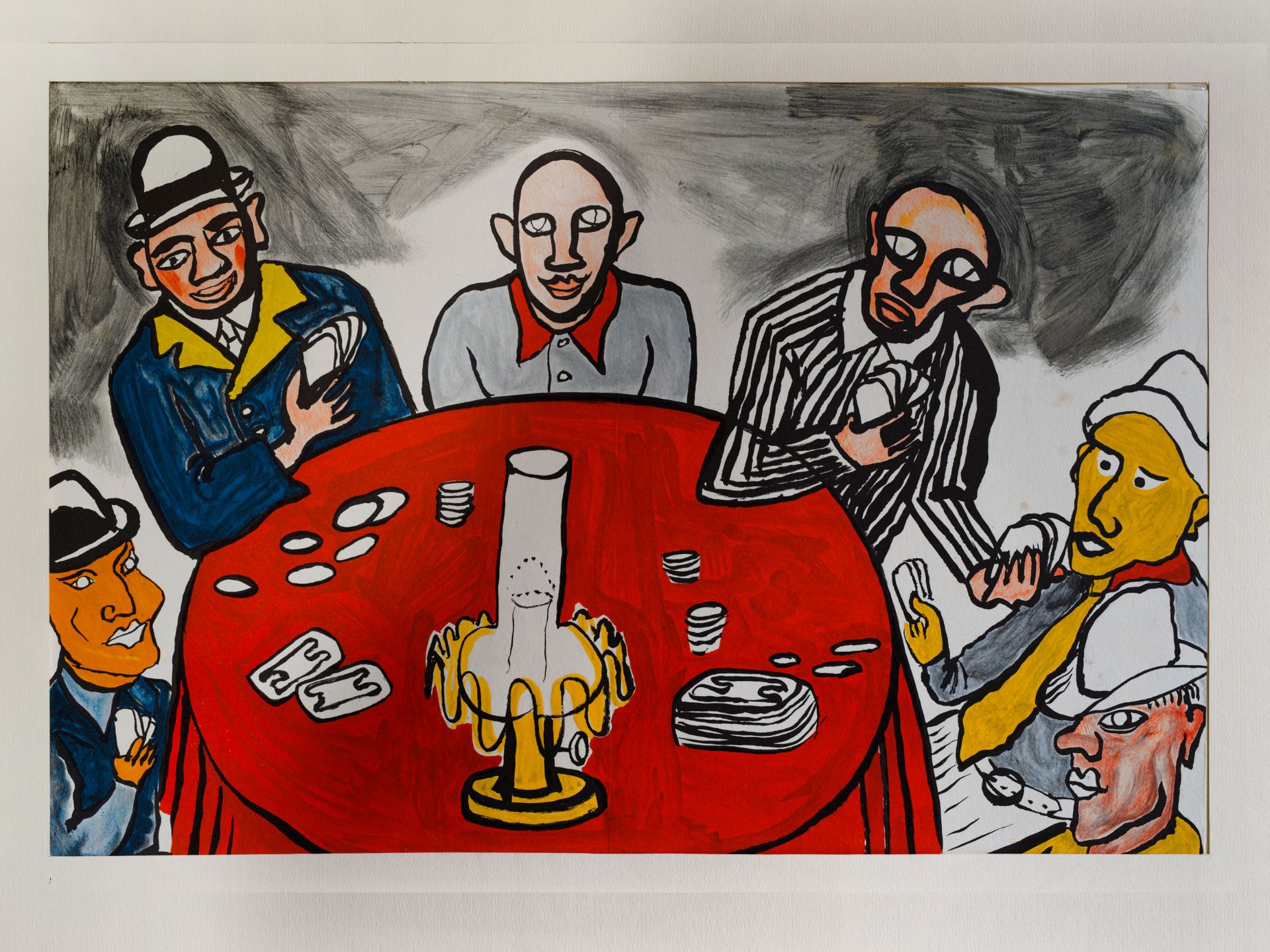 Table round, Hand colored lithograph, 20th century