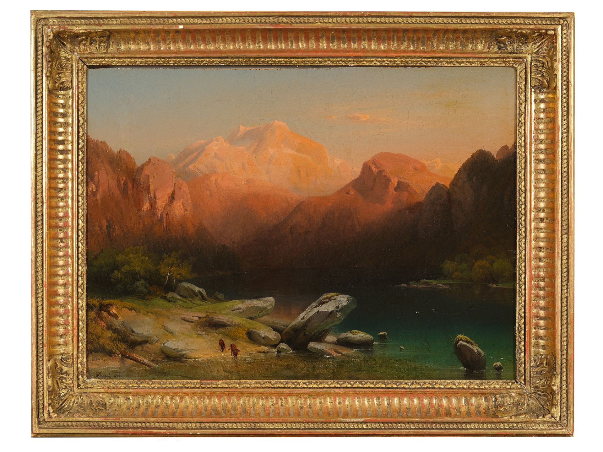 Anton Hansch, Vienna 1813 - 1876 Salzburg, Sunset on the lake - Image 2 of 4