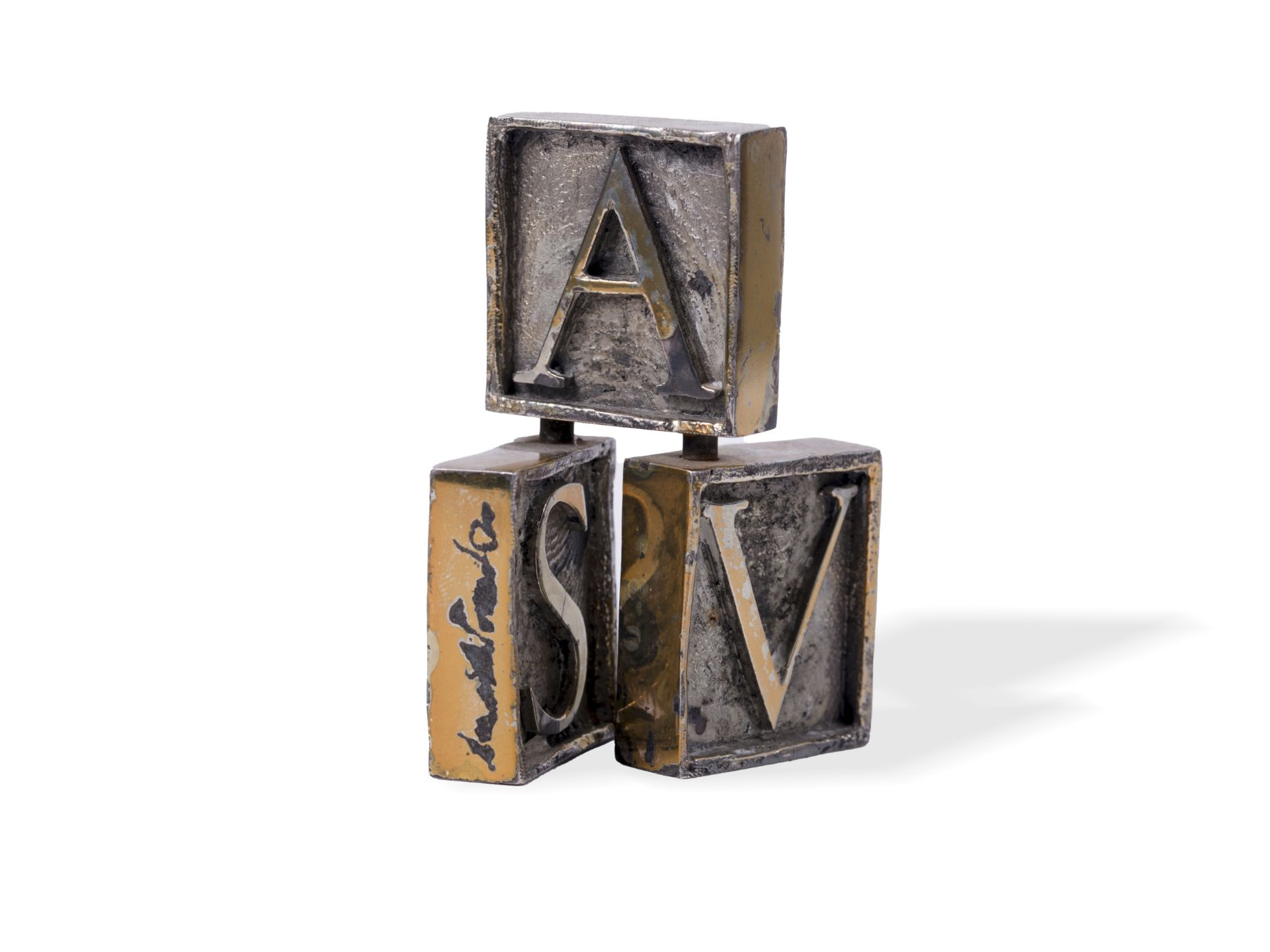 A.U.S., Metall Druckstock, Dreiteilig mit den Buchstaben A, U und S - Bild 3 aus 7
