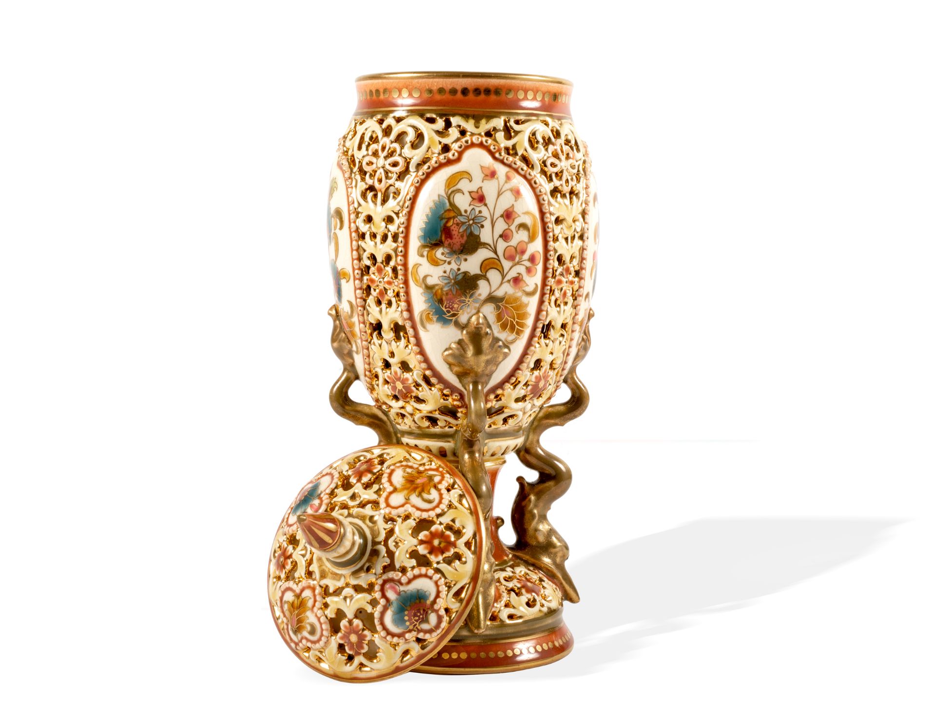 Vase mit Deckel, Zsolnay, Pécs, Um 1895/1900 - Bild 4 aus 7