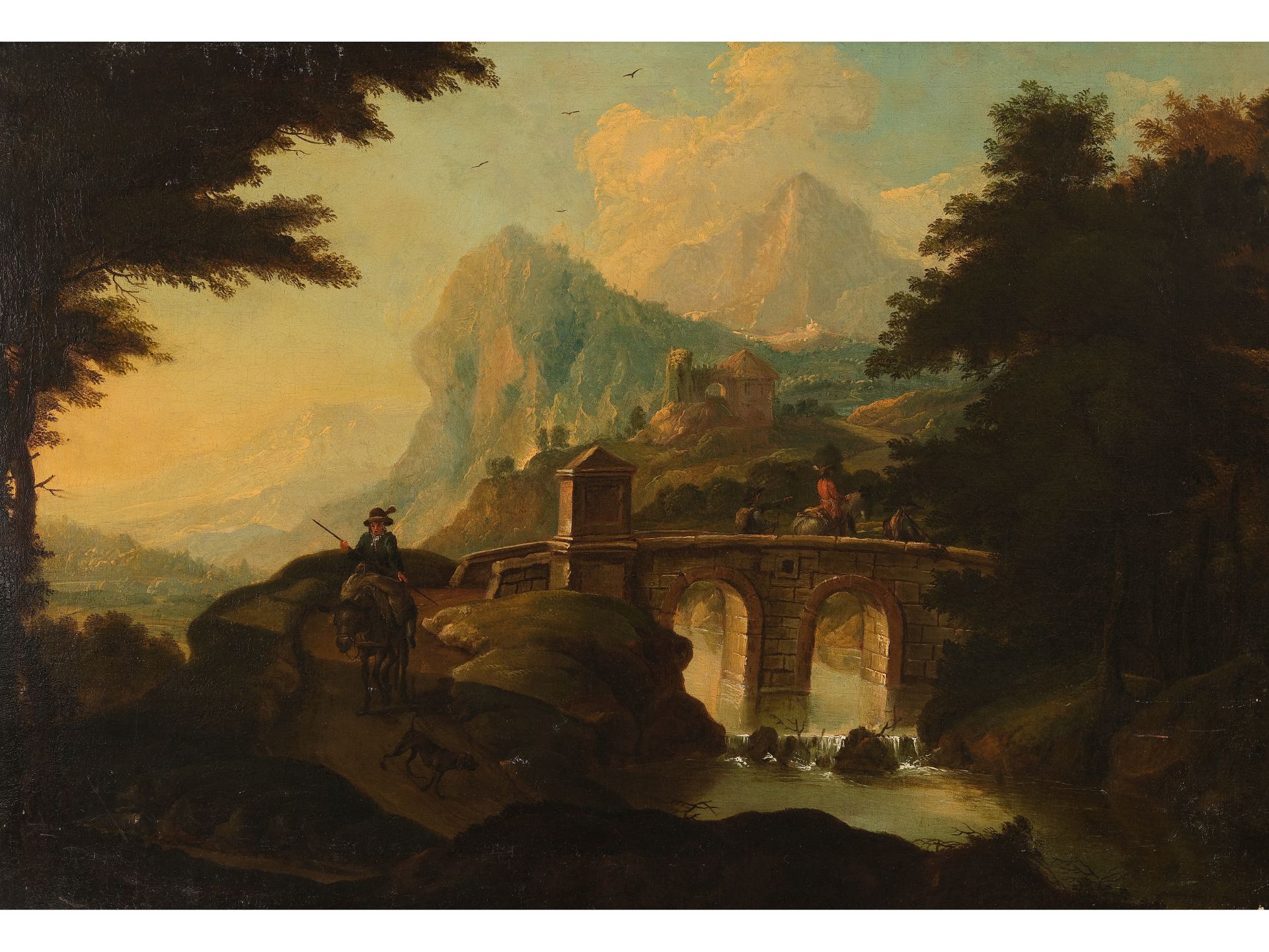 Deutscher Maler des 18. Jahrhunderts, Ideale Landschaft, Öl auf Leinwand, doubliert