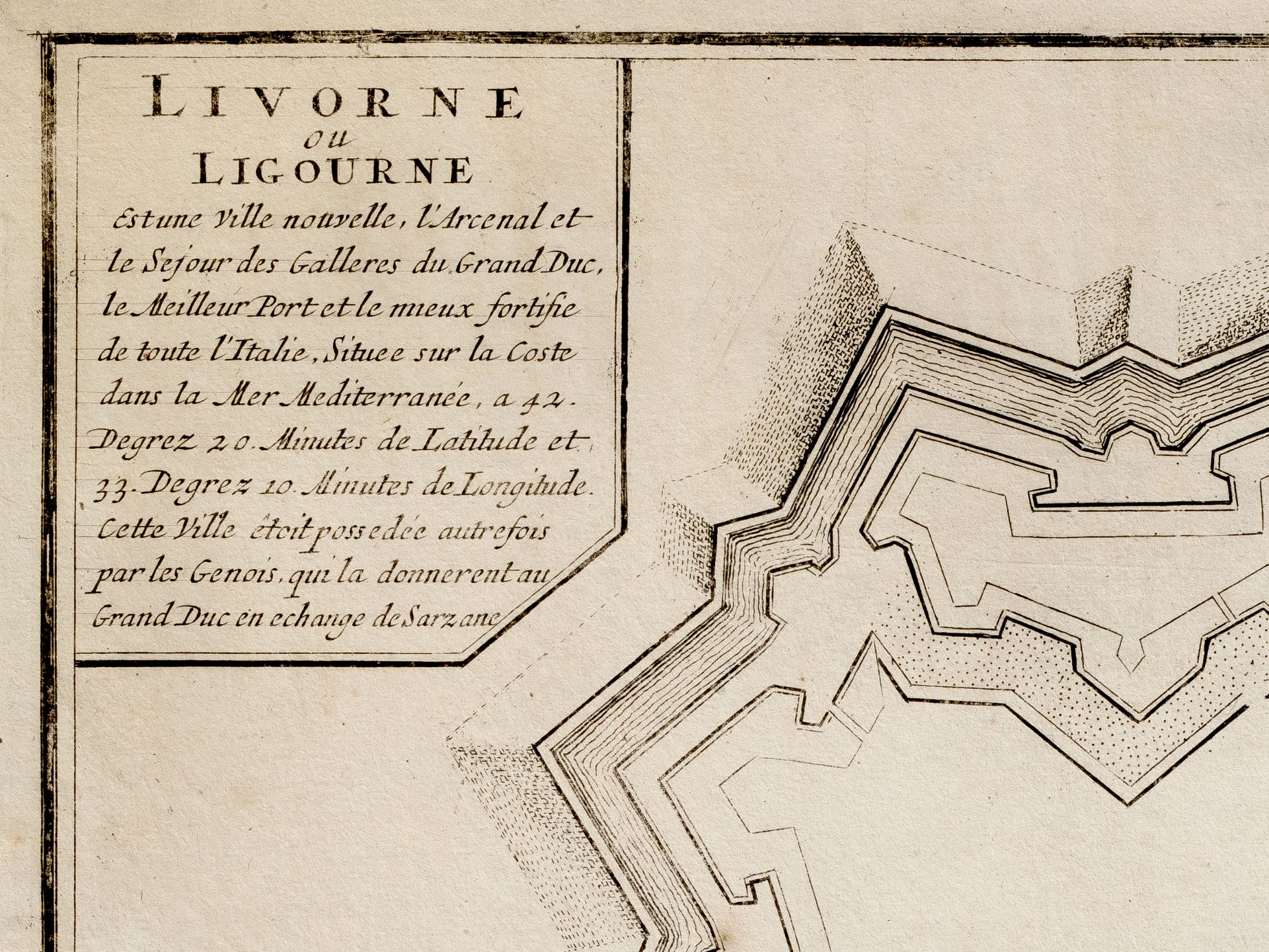 „Livorne ou Ligourne“, Historische Karte, Kupferstich mit Typographie - Bild 2 aus 2