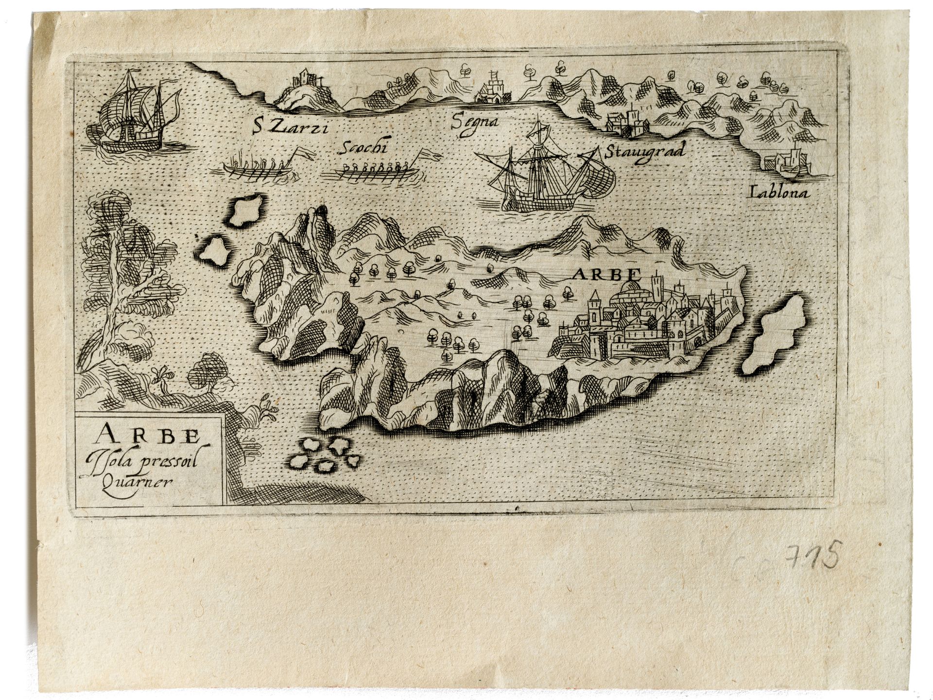 "Arbe. Isola pressoil Quarner", Navigation map, From: Johannes Metellus