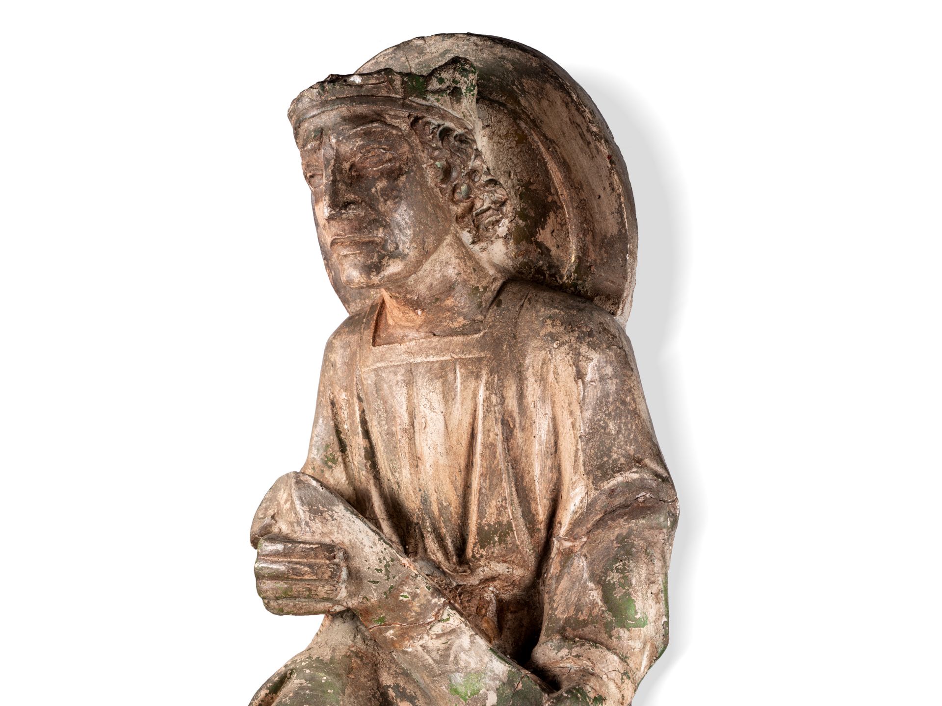 Museale Skulptur eines sitzenden Königs, Italien, Im Stil des 14. Jahrhunderts - Bild 8 aus 10