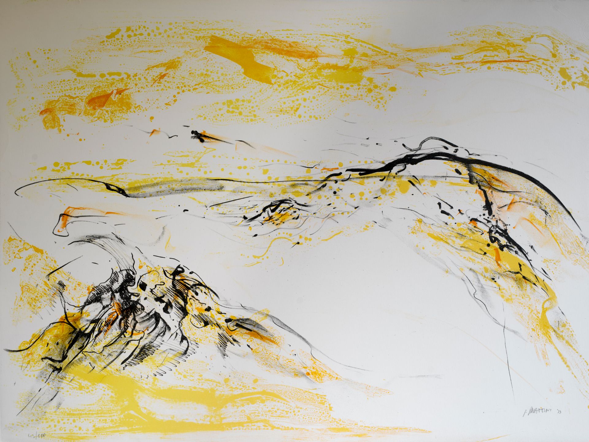 Unbekannter Künstler, „Abstrakte Komposition in Gelb“, 1973