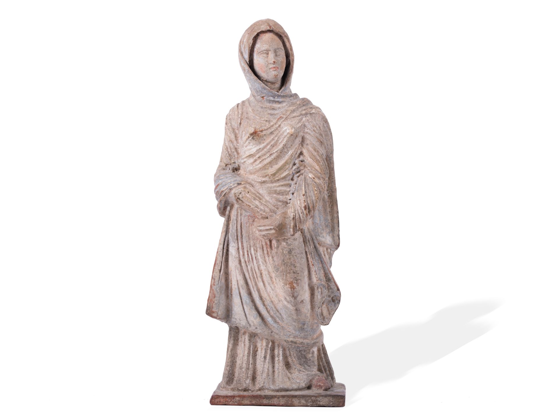 Weibliche Gewandfigur (sog. Tanagräerin), Griechisch/Hellenistisch, 4/3. Jahrhundert v. Chr.