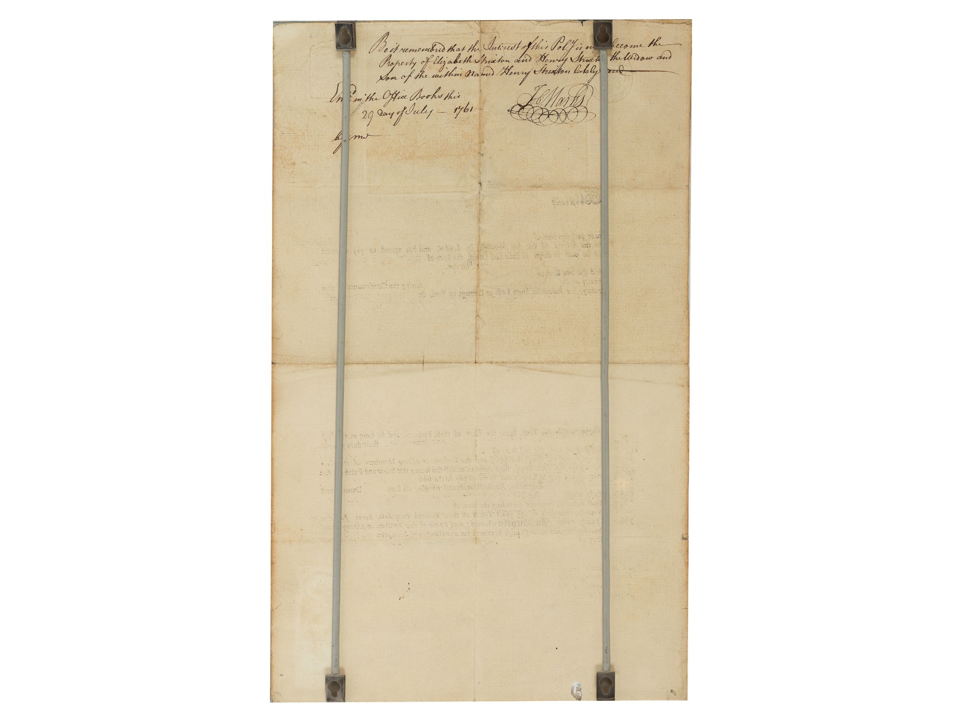 Sun Fire Office, Gedrucktes & handbeschriebenes Dokument, Datiert 1760 - Bild 2 aus 2