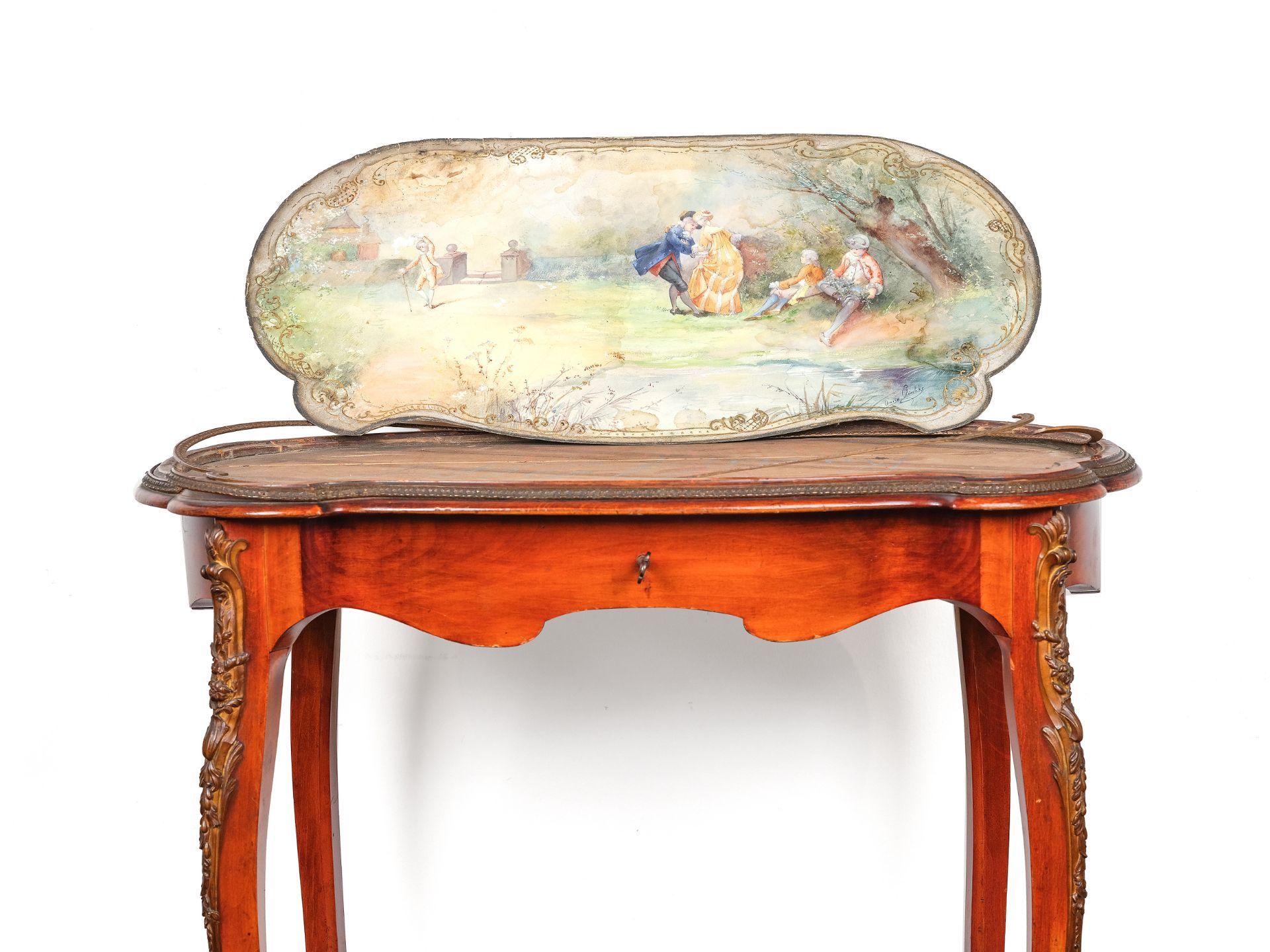 Table with watercolour painting, Louis XIV, Around 1900 - Image 3 of 5