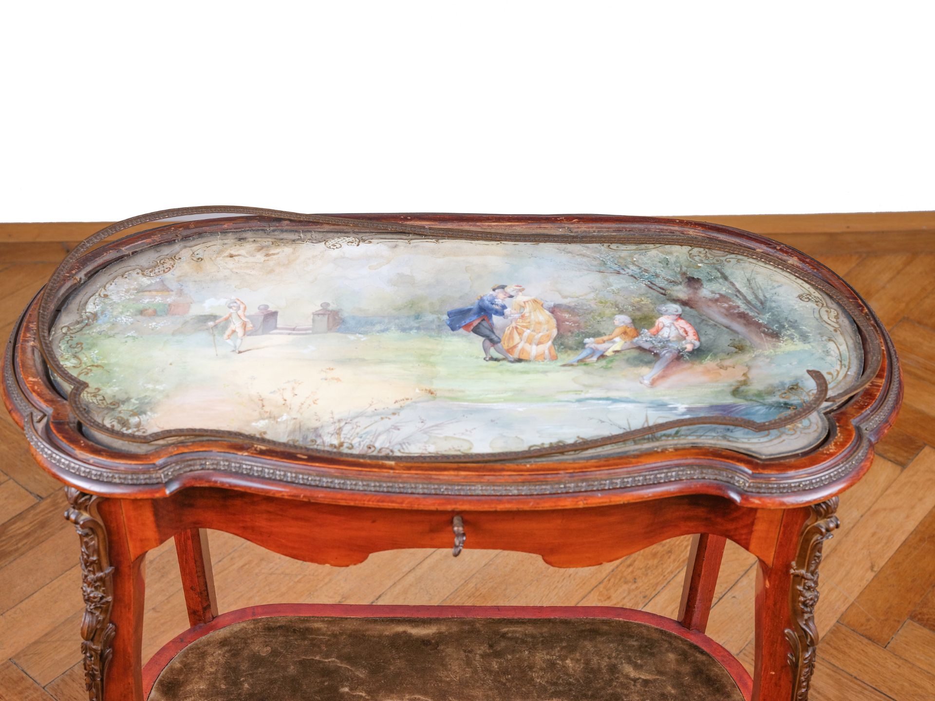 Table with watercolour painting, Louis XIV, Around 1900 - Image 2 of 5