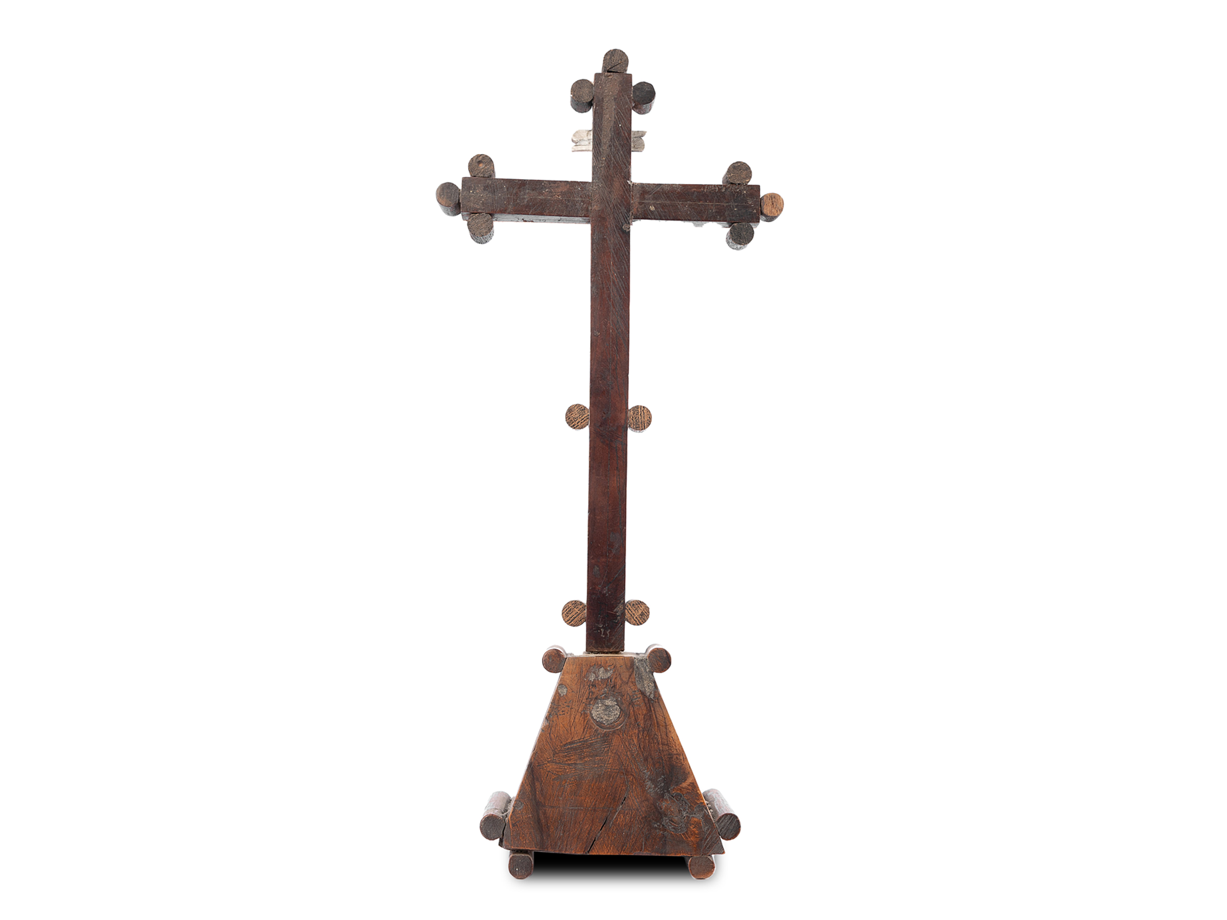 Standing cross, Walnut inlaid with mother-of-pearl & organic material - Image 4 of 5