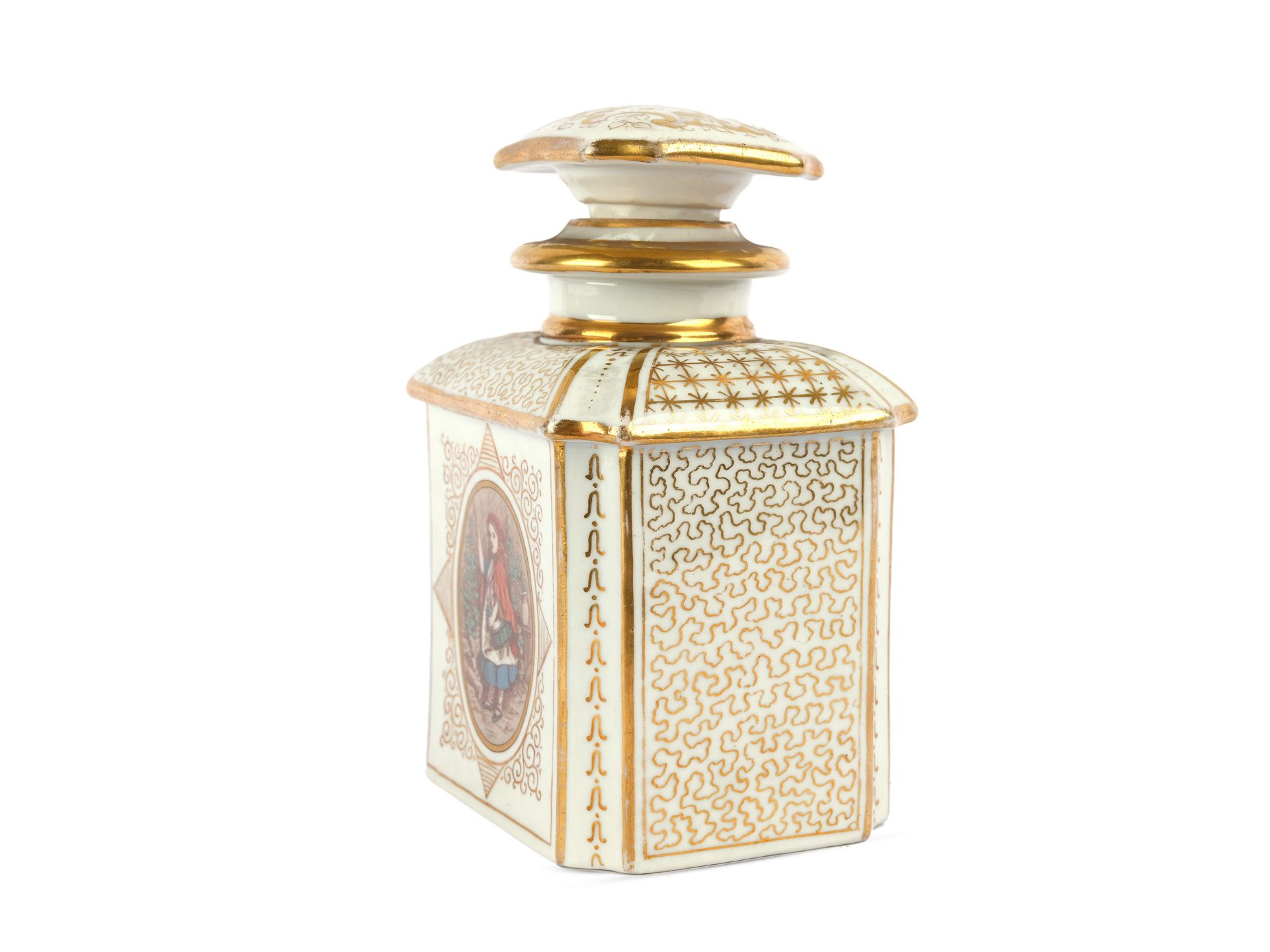 Tea caddy, Around 1900, White porcelain gold-painted - Image 3 of 4