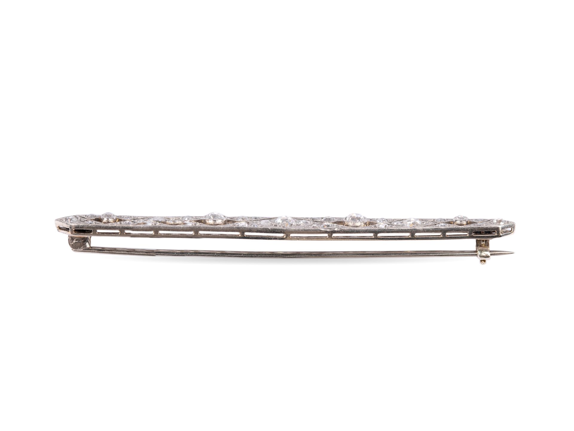 Rod brooch, White gold (not hallmarked), Set with 7 old-cut brilliant-cut diamonds - Image 2 of 2