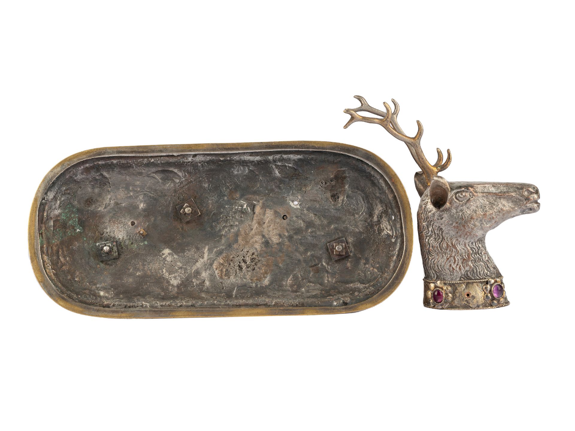 Stag as a drinking game, 18th/19th century, Copper silver-plated - Image 3 of 3