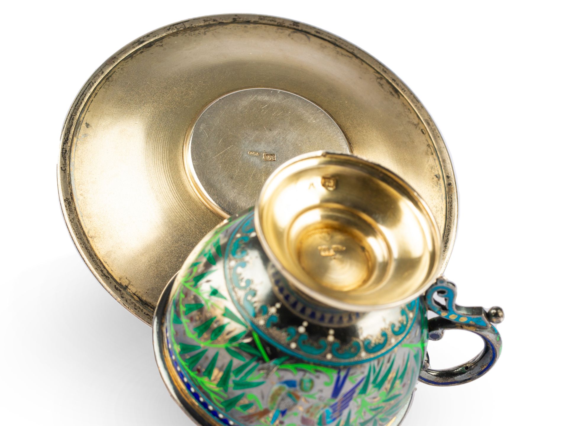 Cup with saucer, Russia, Silver marked, with enamel - Image 3 of 5