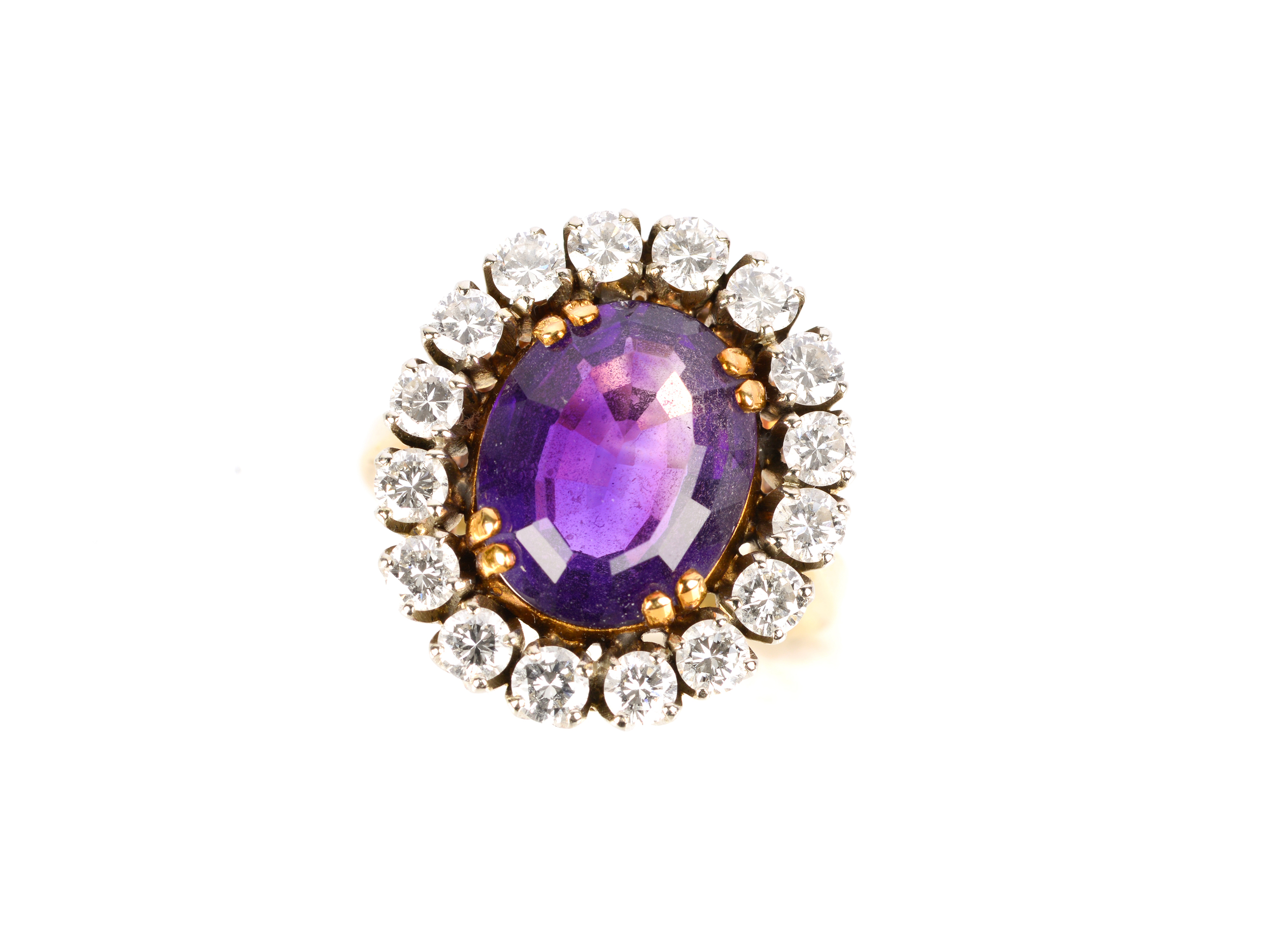 Ring with amethyst, 14kt gold, Brilliants - Image 2 of 3