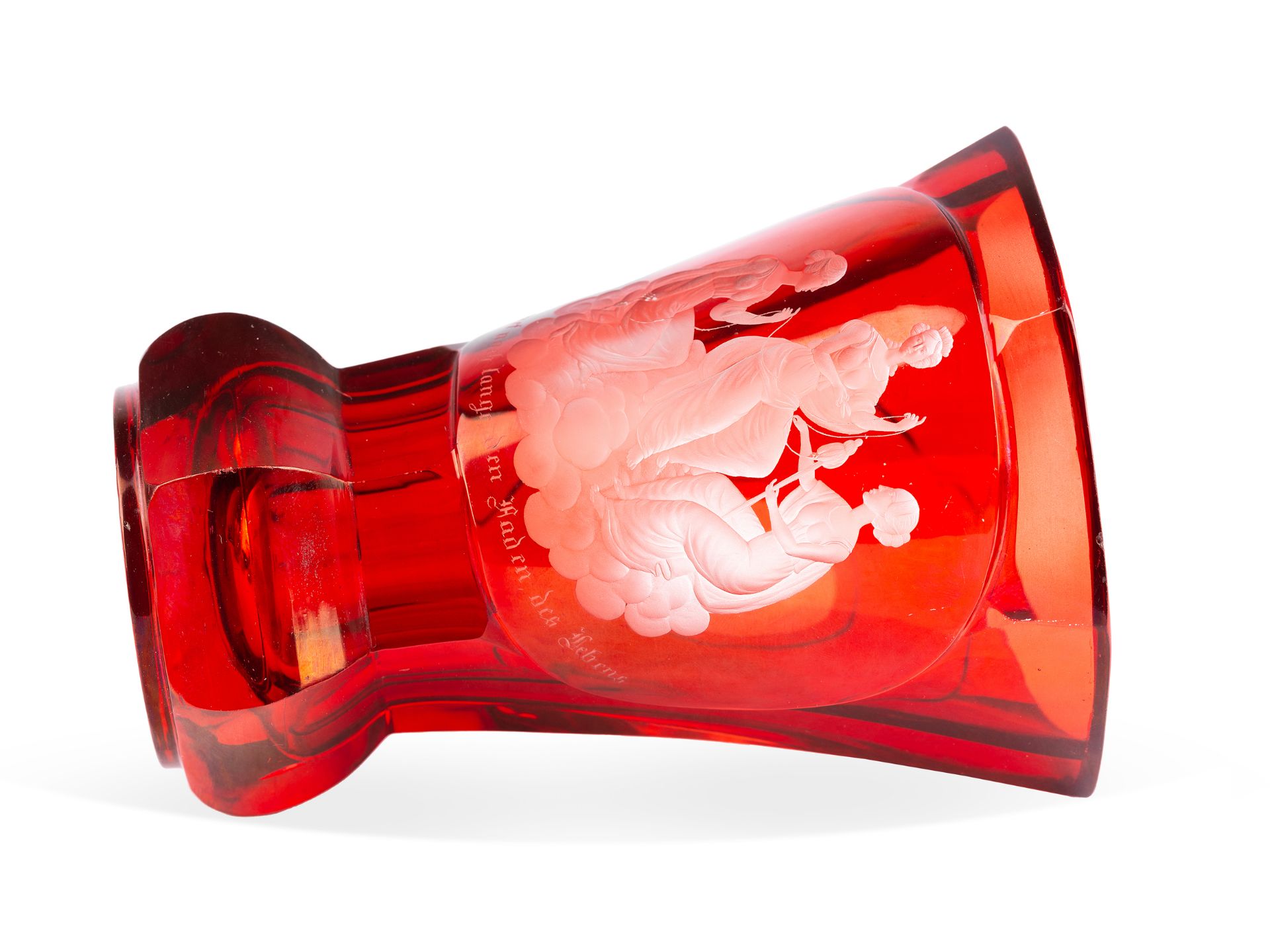 Biedermeier Glass with Goddesses of Fate (Moiren/Parzen), Red glass - Image 4 of 4
