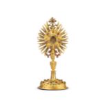 Reliquienmonstranz, S. Crucis und Hl. Franziskus, mit rückseitigem Siegel, Messing vergoldet
