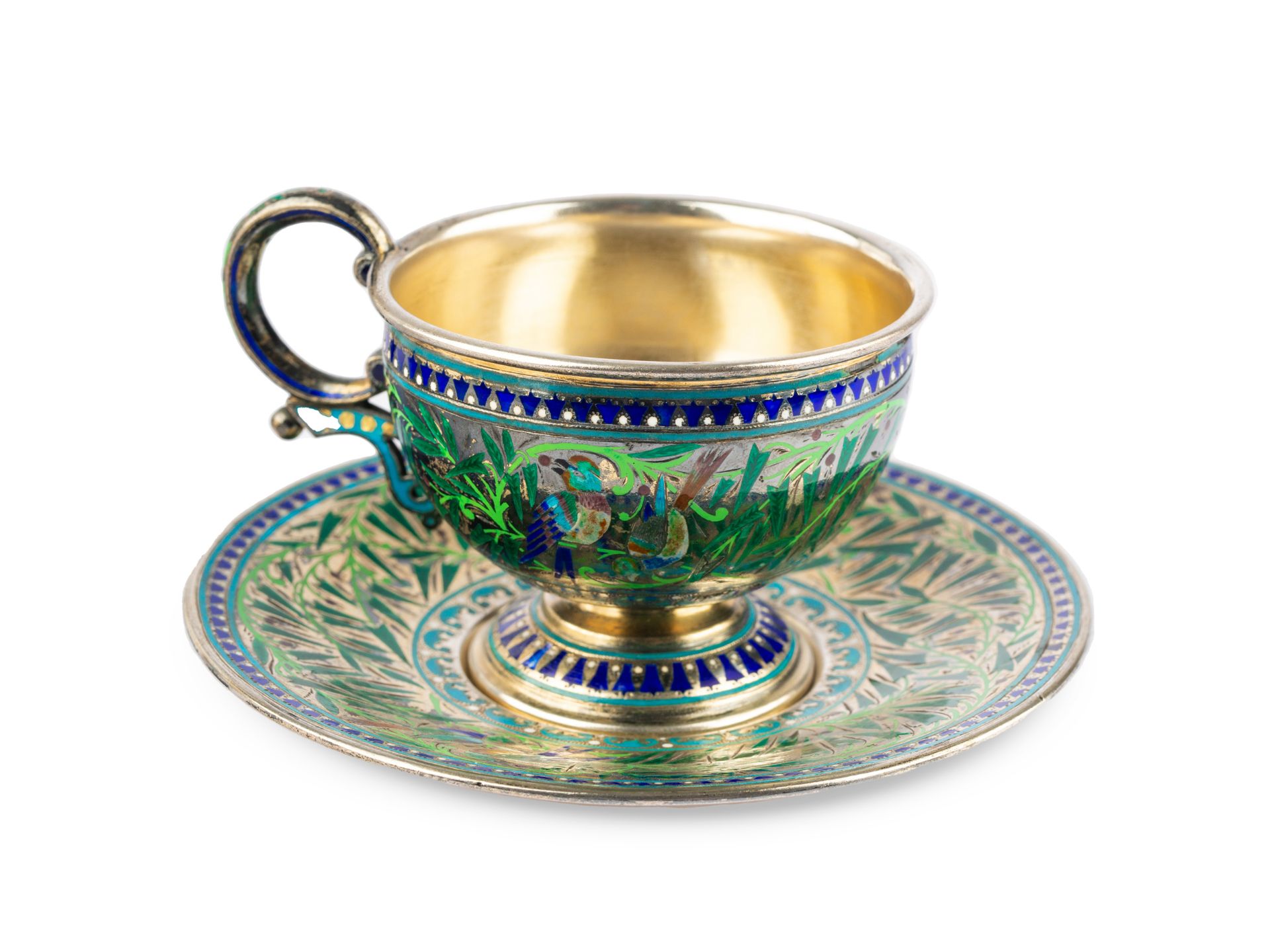 Cup with saucer, Russia, Silver marked, with enamel - Image 2 of 5
